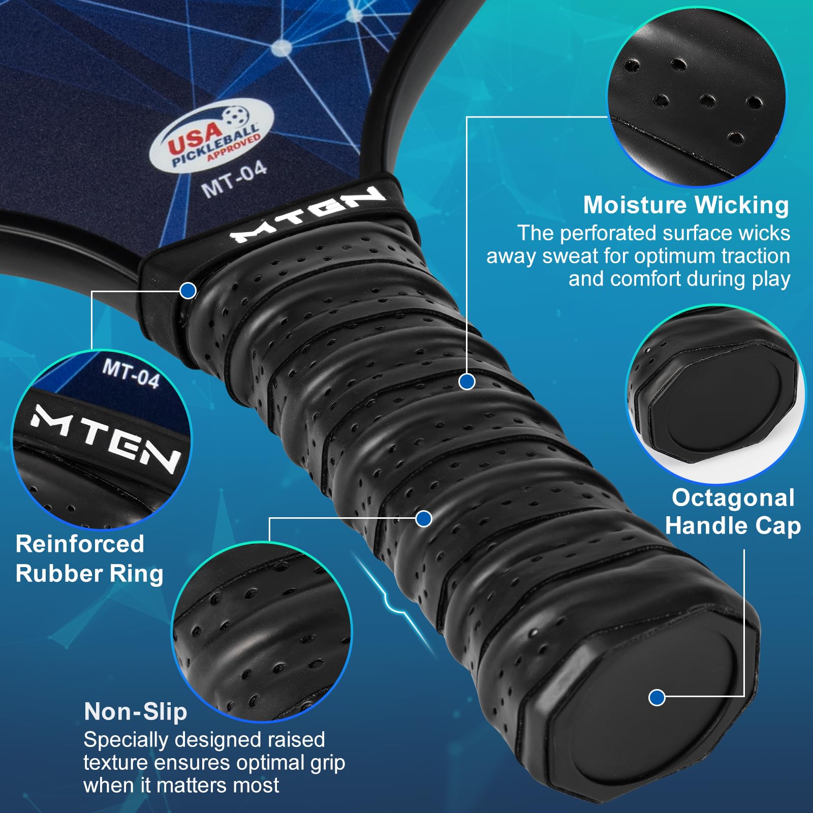 MTEN Pickleball Paddles, USAPA Approved Pickleball Paddles Set of 2, Fiberglass Surface Pickleball Set, 2Pickleball Rackets, 4 Pickleball Balls, 2Grip Tapes & Carry Bag for Men Women