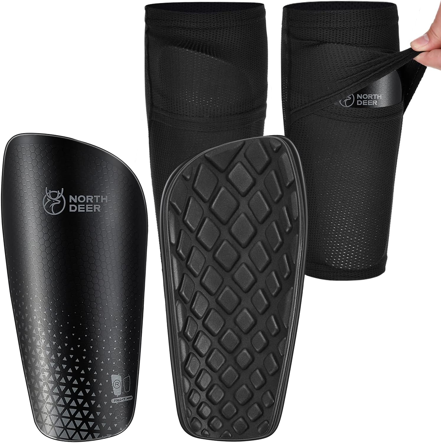 Soccer Shin Guards for Kids Adults. Sleeves with Optimized Insert Pocket - Protective Soccer for Boys Girls Men