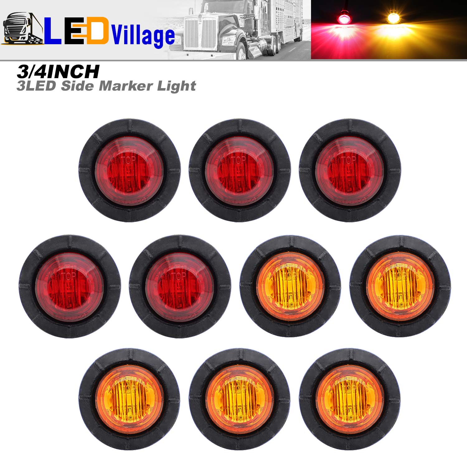 Buy 10 Pcs LEDVillage 3/4 Inch 5 pcs Amber & 5 pcs RED LED Clearance