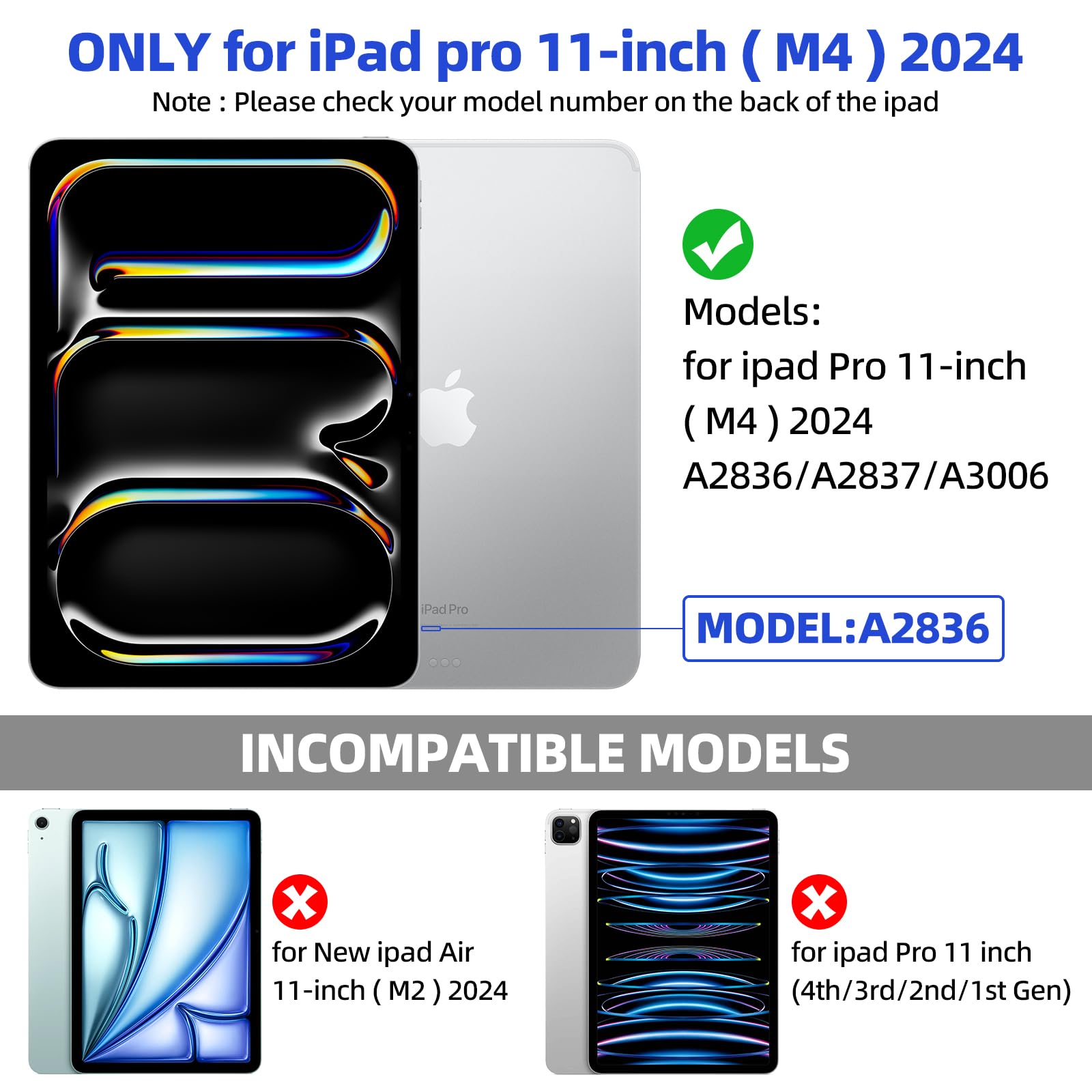 GOKOCO Magic Keyboard Case for iPad Pro 11-inch M4 2024,Easy-Set Magnetic Detachable Keyboard with Multi-Touch Trackpad,7 Colors Backlight,Floating Cantilever Stand,LCD Screen-Black