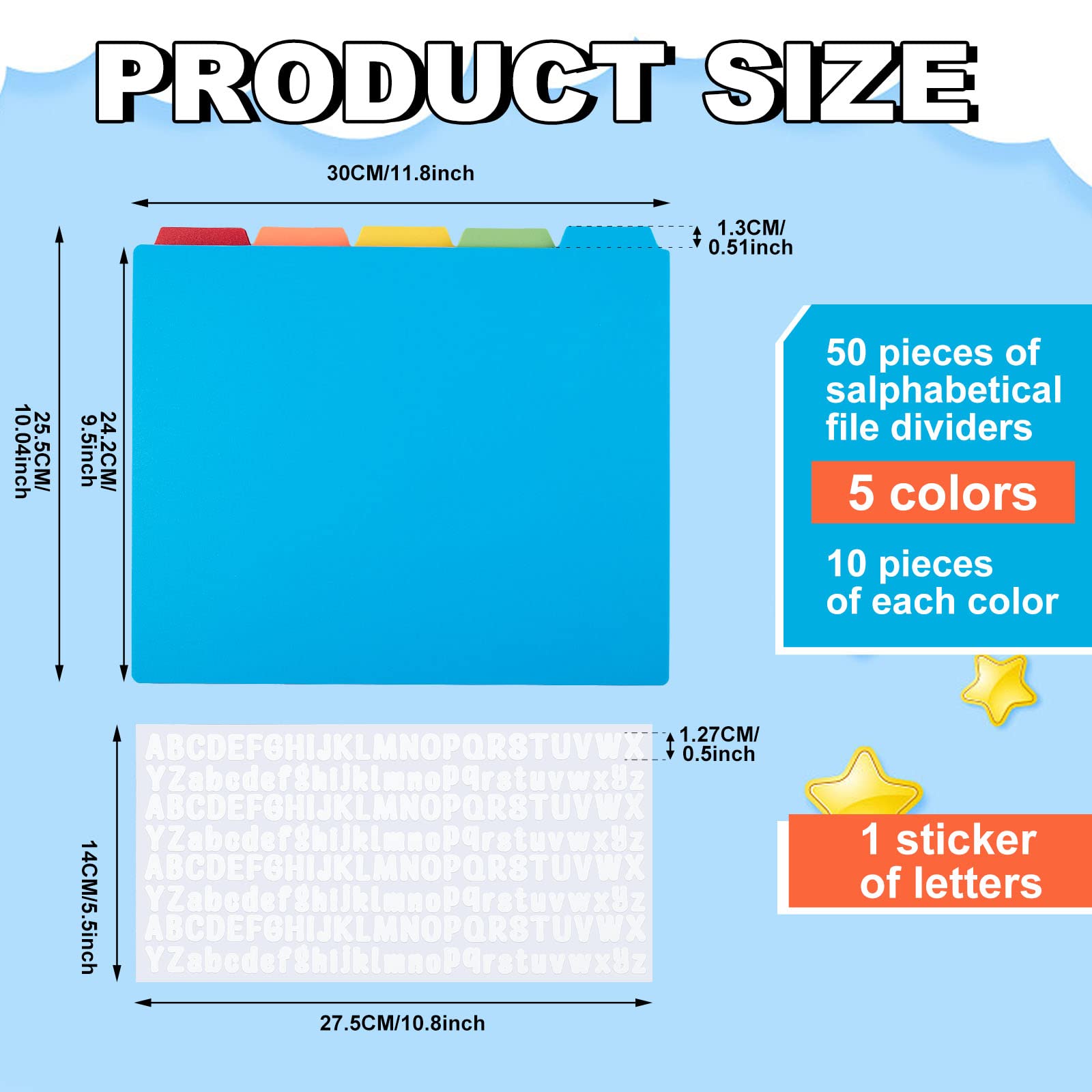 51 pz Index Card Guide Set Indice Schede Divisori Scheda Top Tab File Guide Alfabetico Alfa, A-Z 1/5 Tab Divisori per Ufficio Business Classroom Prodotti, Polipropilene, 31,8 x 20 Pollici