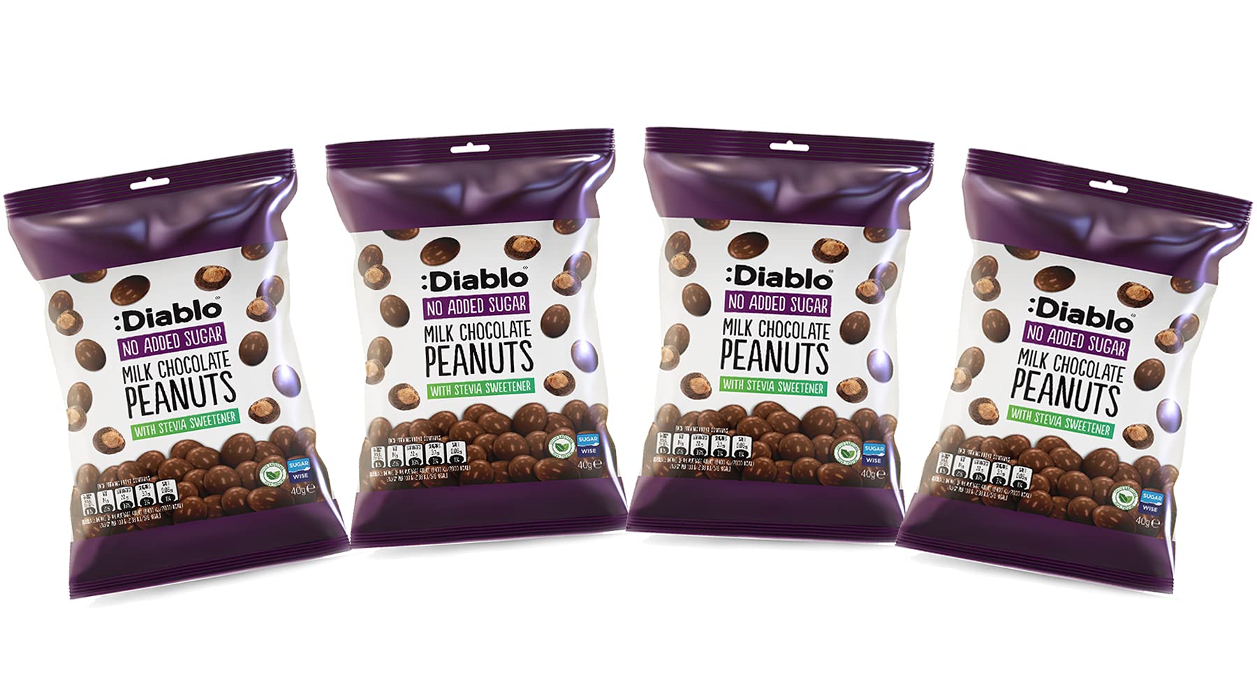 Diablo Milk Chocolate Peanuts |No Added Sugar| Sweetened with Stevia | Diabetic Chocolate Hamper Basket Available - Perfect for Gifting | 40g (Pack Of 4)