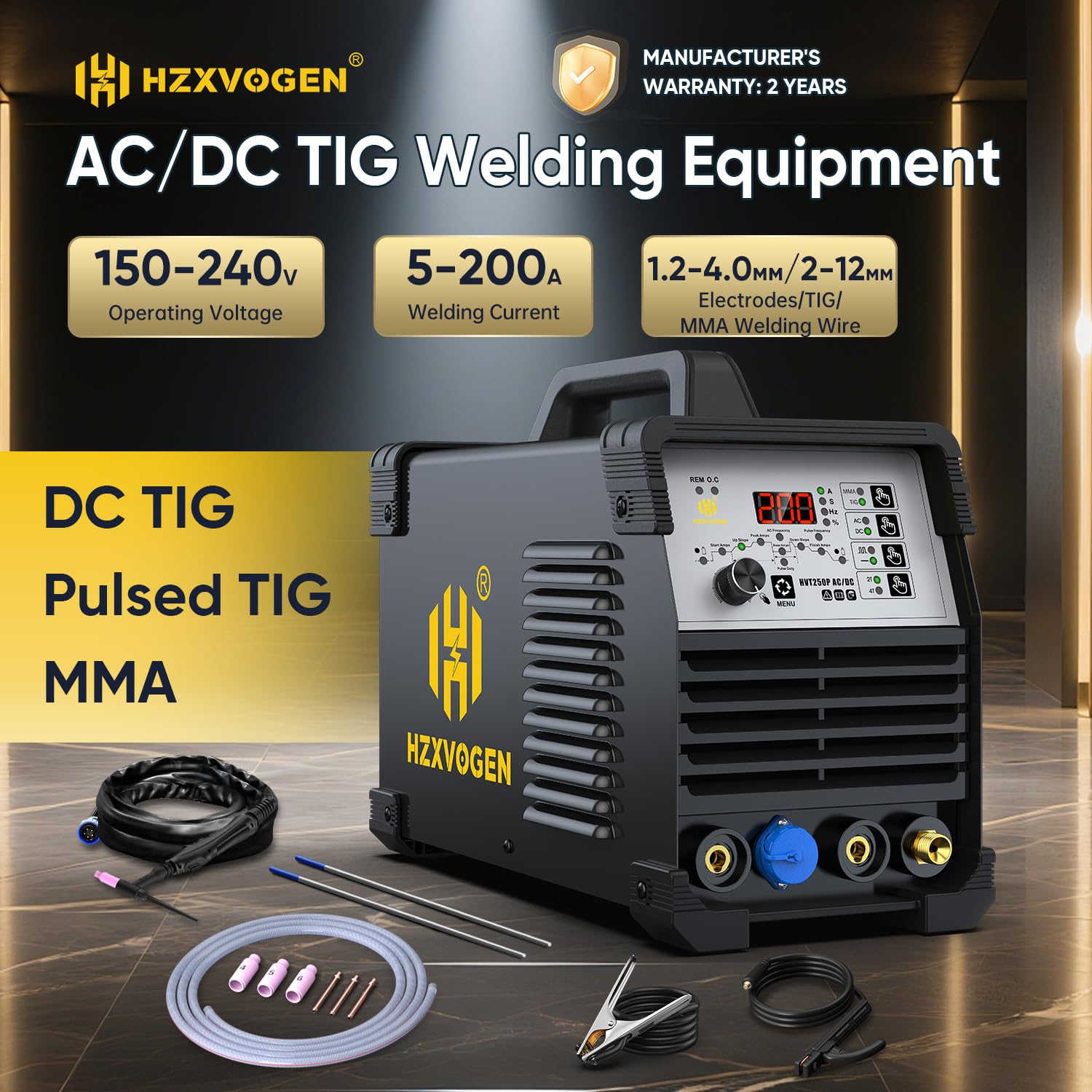 H HZXVOGEN WIG Schweißgerät AC/DC 200A HF Puls Alu