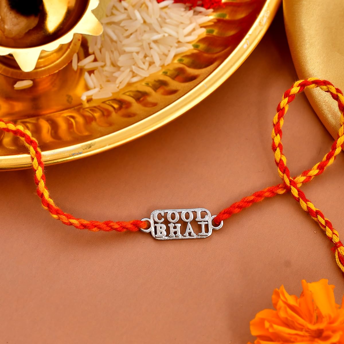 925 Silver Bhai Thread Rakhi with Roli Chawal Pack