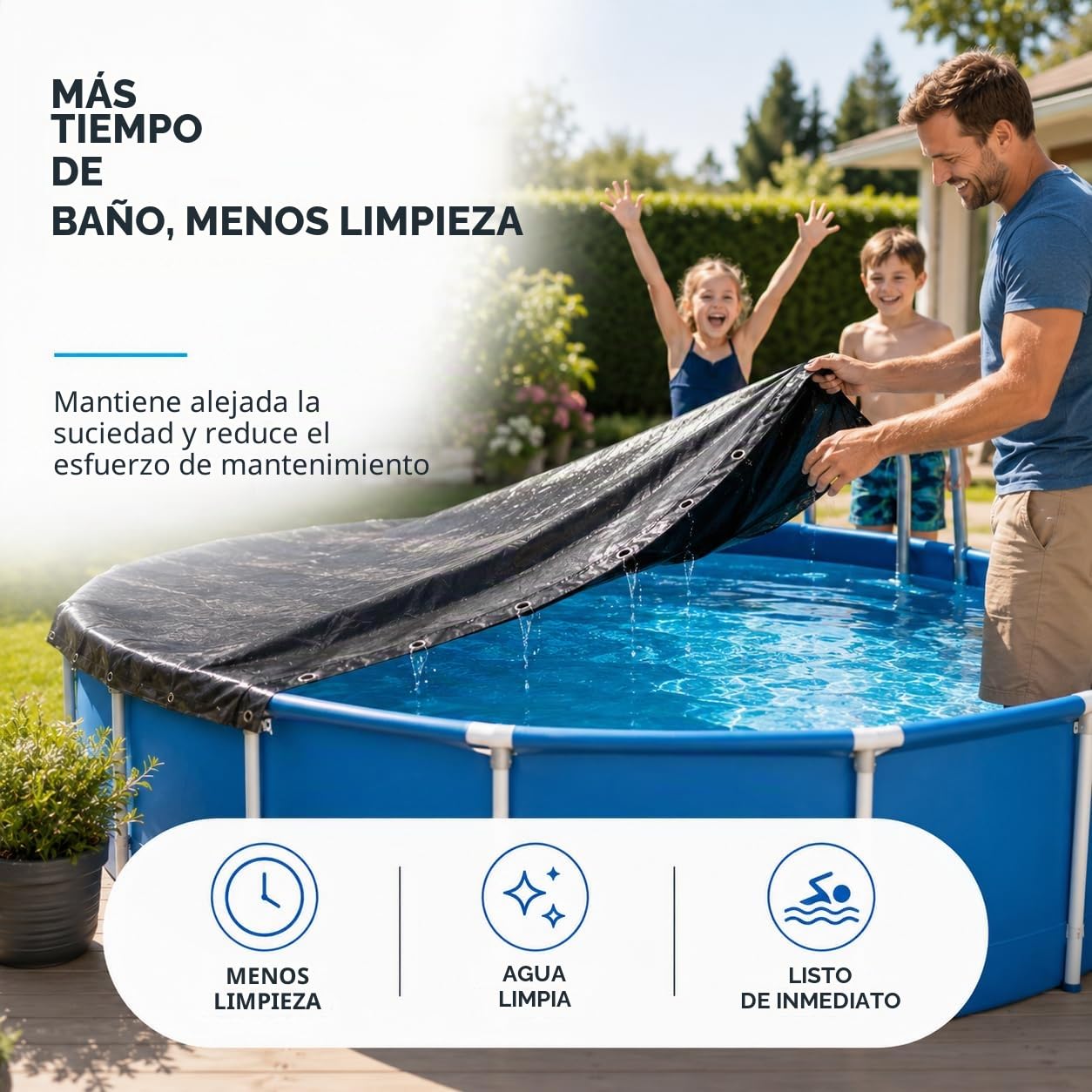 Cubierta para piscina redonda, extragruesa, 200 g/m², resistente a los rayos UV, solar para verano e invierno, lona negra para piscina (500 – 550 cm (diámetro 610 cm)