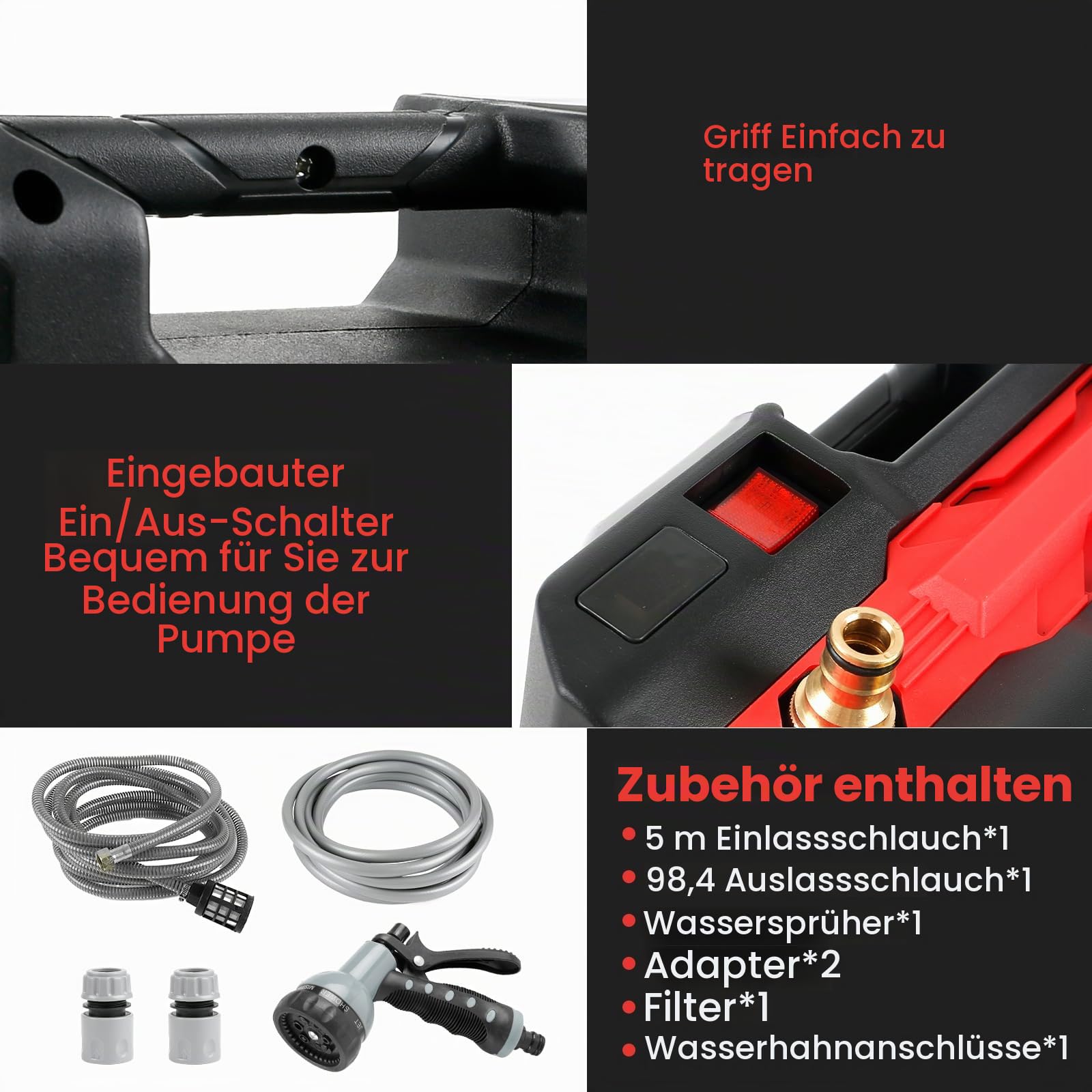Wasserpumpe Kompatibel mit Makita 18 V Akku (keine Batterie).720L/H | Hubhöhe 3 M, Förderhöhe 30 M,,selbstansaugende Elektrische Gartenpumpe, Für Gartenpool Teich Aquarien