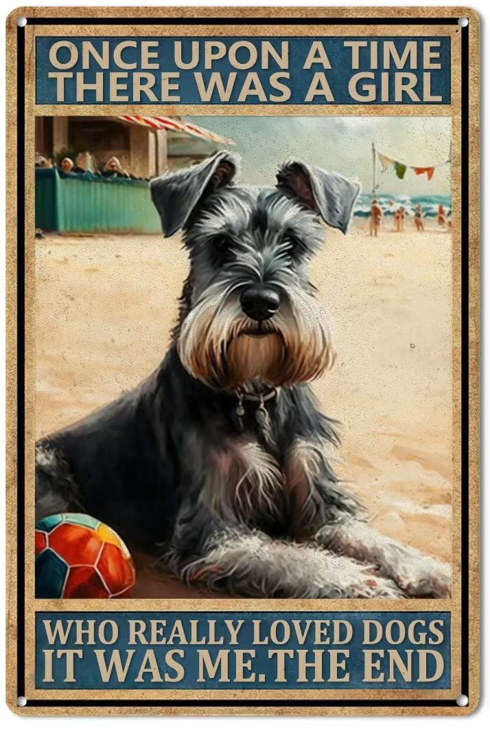 Oudrspo Schnauzer Vintage Tin Sign There Was A Girl Who Really Loved Schnauzer Metal Poster Retro Plaque Wall Decor Gift For Garden Men Cave Library Living Room Cinema Garage 8x12inch