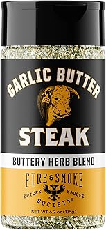 Fire & Smoke Society Garlic Butter Steak Seasoning | BBQ Rubs, Steak Rub for Smoking and Grilling Meat | Steaks, Brisket, Burgers Dry BBQ Rubs and Spices | M, 6.2 oz