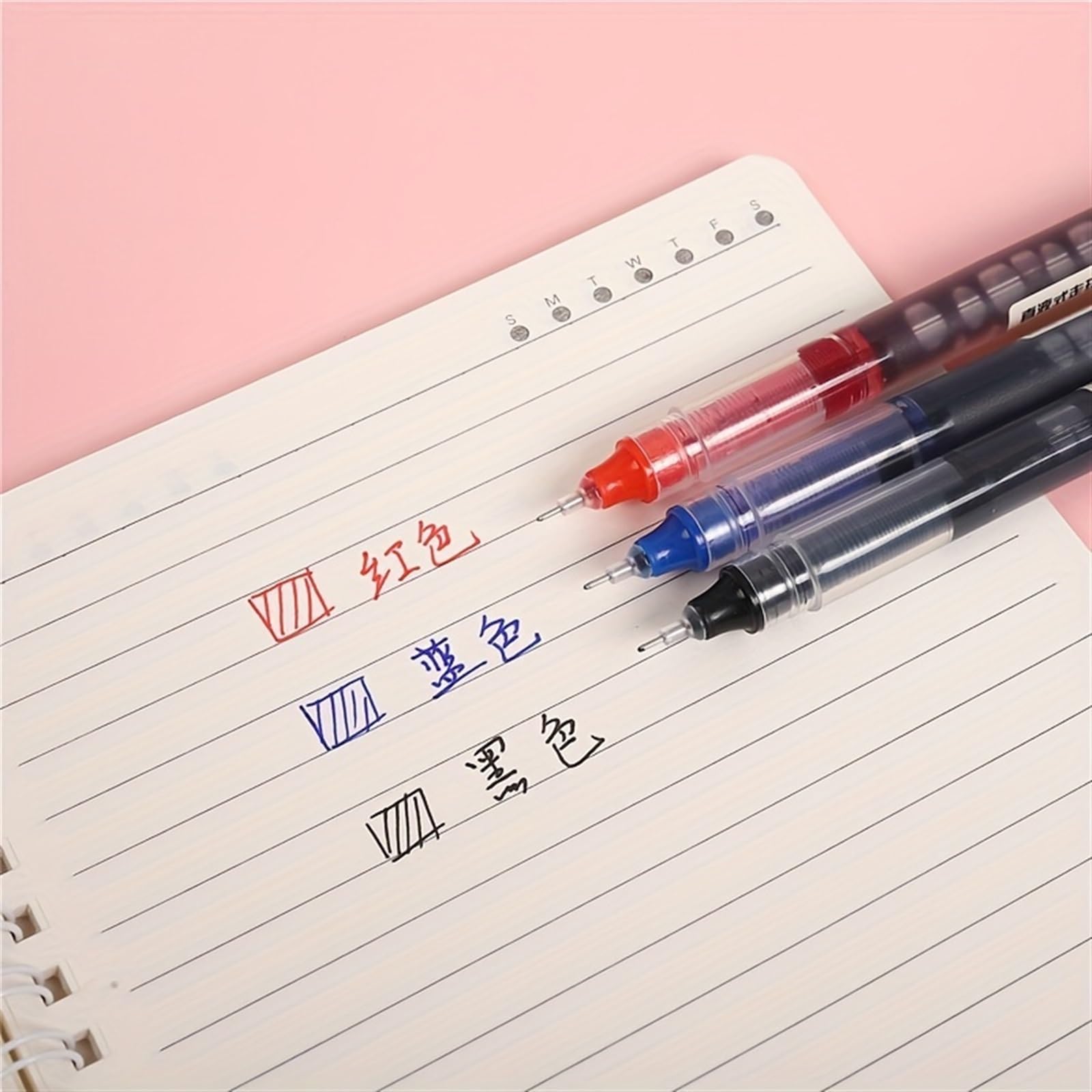 10 Stück Nadel-Typ-Gelschreiber, gerade, flüssige Kugelschreiber, Kawaii, Schreibwaren, Schule, Bürobedarf, Schreiben (schwarz, blau, rot, 0,5)