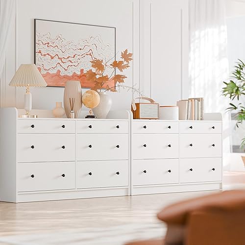 Miniatura 8 de Cozy Castle Cómoda de 6 cajones para dormitorio, cómodas grandes de madera y cajoneras de 52 pulgadas de largo, moderno armario de buffet con