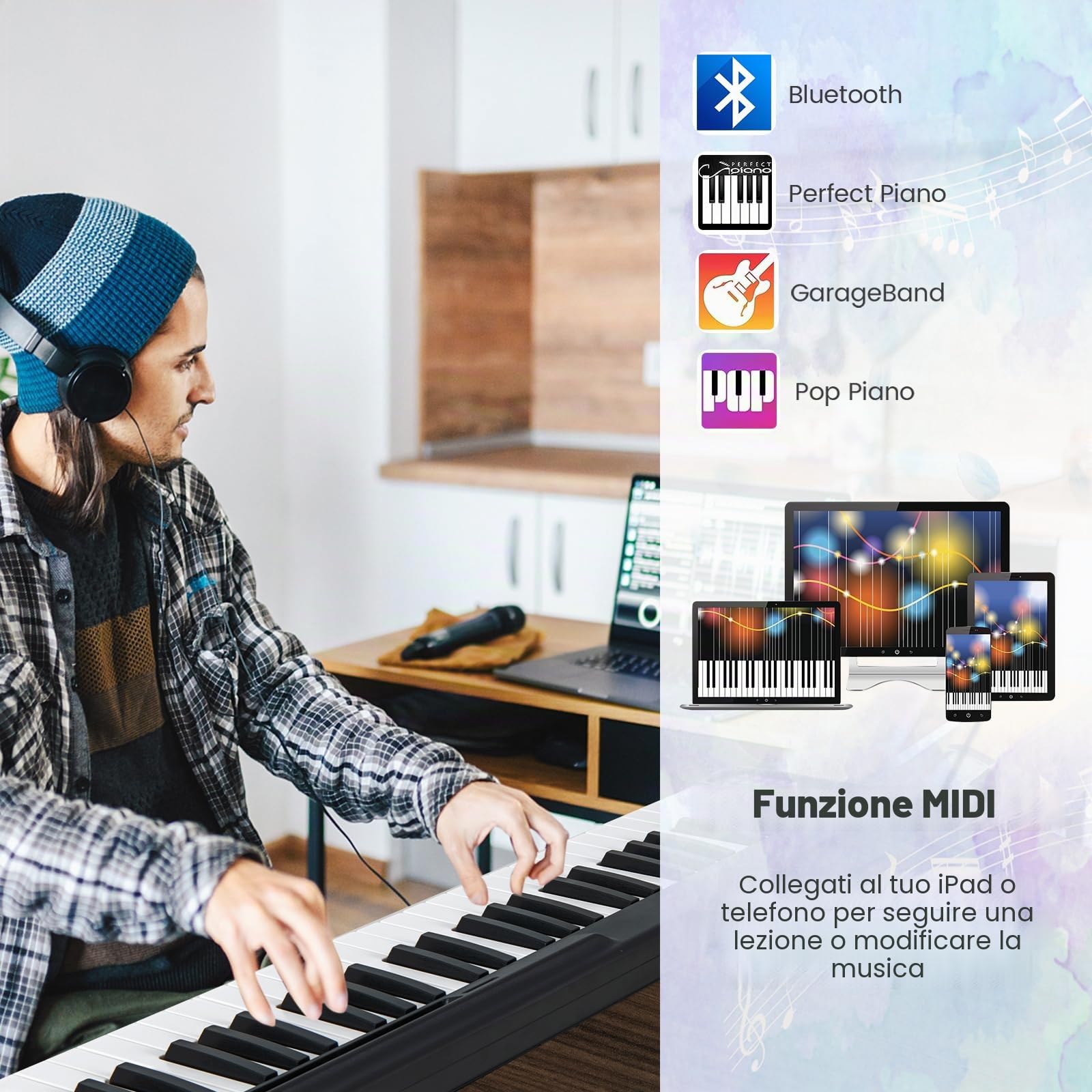 KOMFOTTEU Pianoforte Digitale 88 Tasti Pieghevole con Funzione MIDI & Bluetooth, Tastiera Elettronica Multifunzionale per Principianti con Borsa per Pianoforte