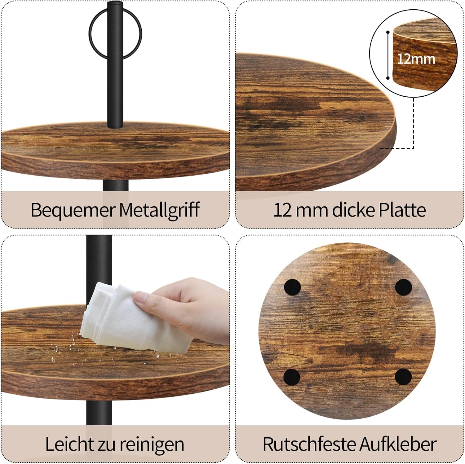 Présentoir à gâteaux à 3 étages en bois - Grand présentoir à cupcake de 30/25/20 cm de diamètre - Présentoir à gâteau et support à gâteau pour muffins, gâteaux, desserts, mariage, fête d'anniversaire