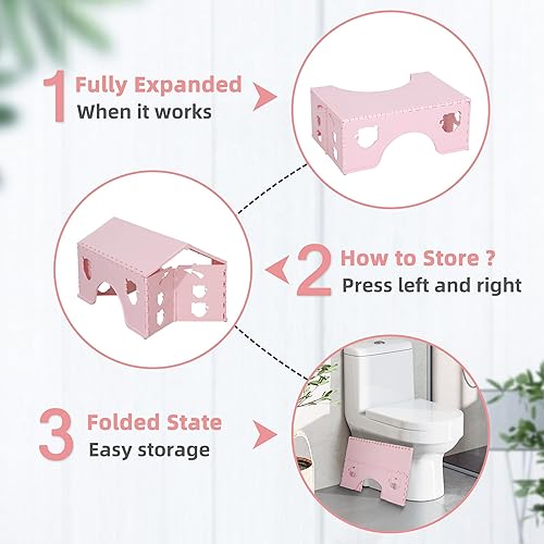 Miniatura 9 de Taburete de inodoro plegable, taburete de baño saludable de 7 pulgadas con pies antideslizantes, un buen ayudante para aliviar eficazmente el