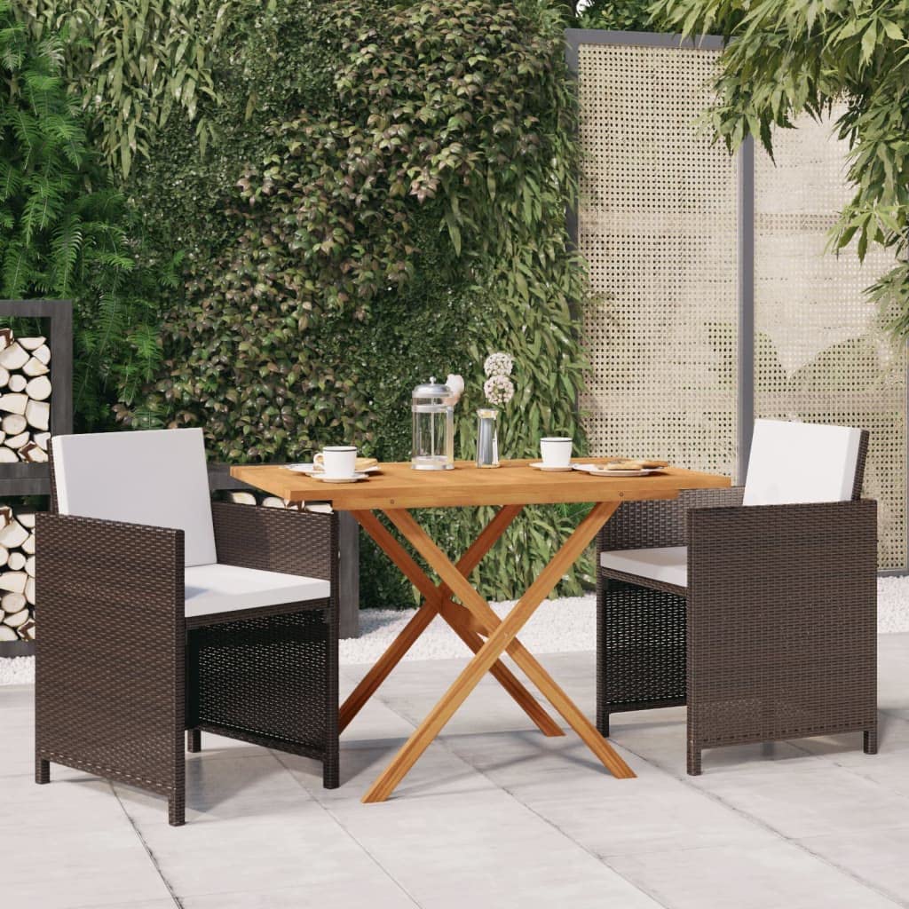 Salon de jardin pour balcon et terrasse : ensemble 3 pièces en rotin et bois