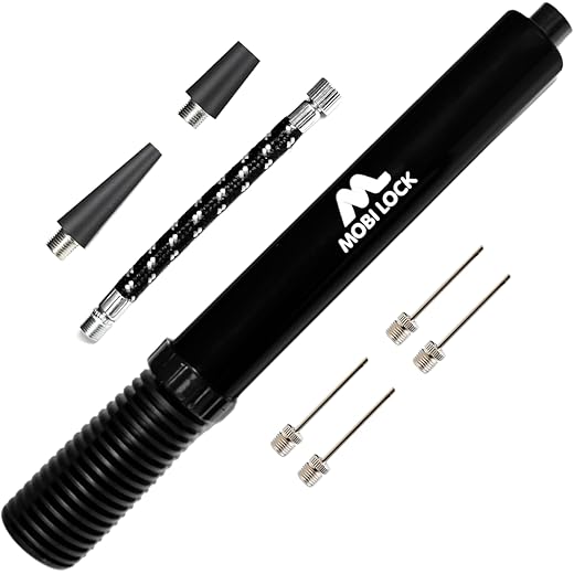 Double Action Pump for Quick and Easy Ball Inflation - Includes 1 Hose, 4 Pump Needles, and 2 Adapters - by Mobi Lock