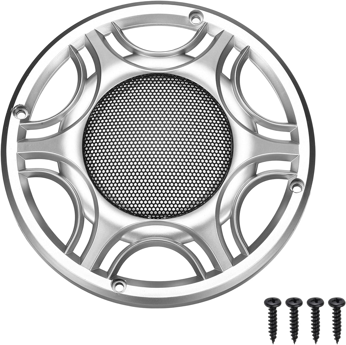 MECCANIXITY Car Speaker Grills Cover, 8 Inch Round Metal Mesh Audio Speaker Cover Subwoofer Guard Protector Case ABS Frame with Screws for Car Audio Accessories, Silver, Pack of 4