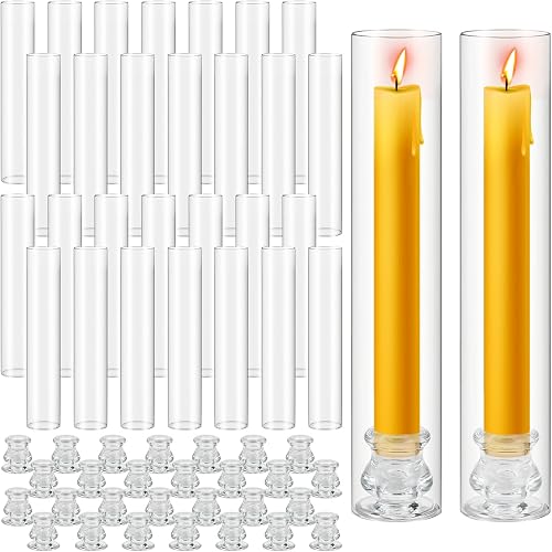 Cieex 30 Pack Glass Hurricane Candle Holders, Candle Sticks Holder Decor | Clear Hurricane Glass Candle Holders, Windproof Cylinder Bottomless Chimney Tubes, Home Decor for Wedding Party Christmas