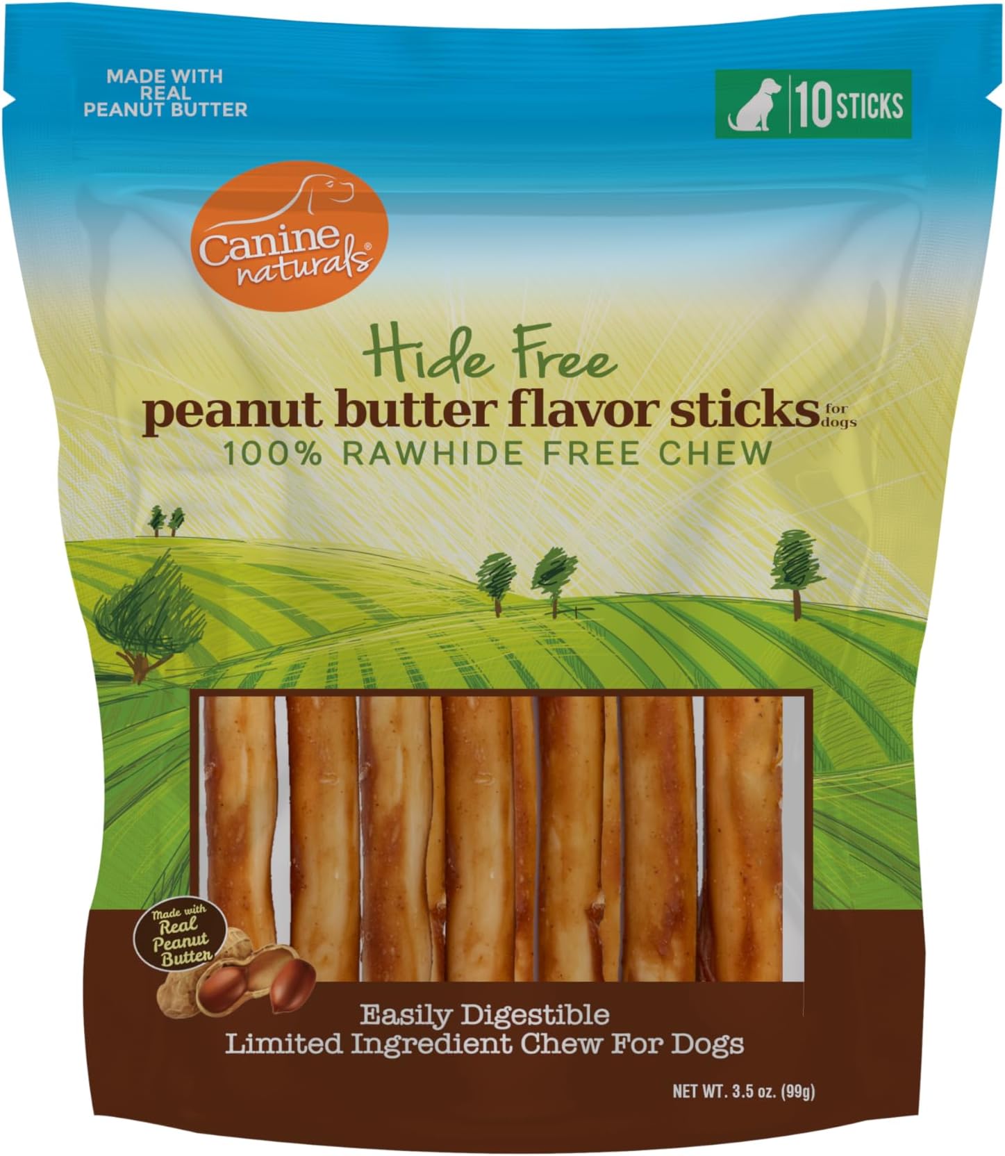 Peanut Butter Chew - Rawhide Free and Dog Treats - Made from Real Peanut Butter - All-Natural and Easily Digestible - 10 Pack of 5 Inch Stick Chews