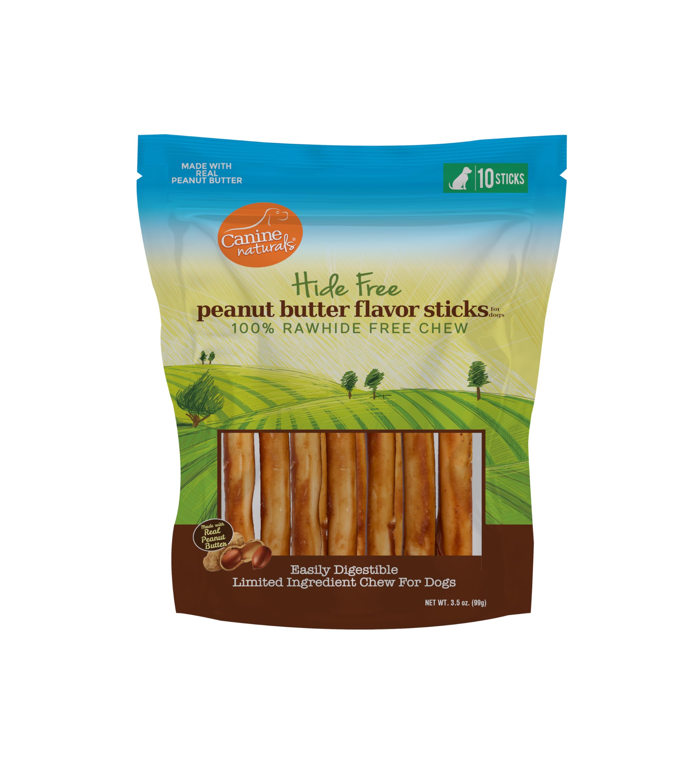 Peanut Butter Chew - Rawhide Free and Dog Treats - Made from Real Peanut Butter - All-Natural and Easily Digestible - 10 Pack of 5 Inch Stick Chews