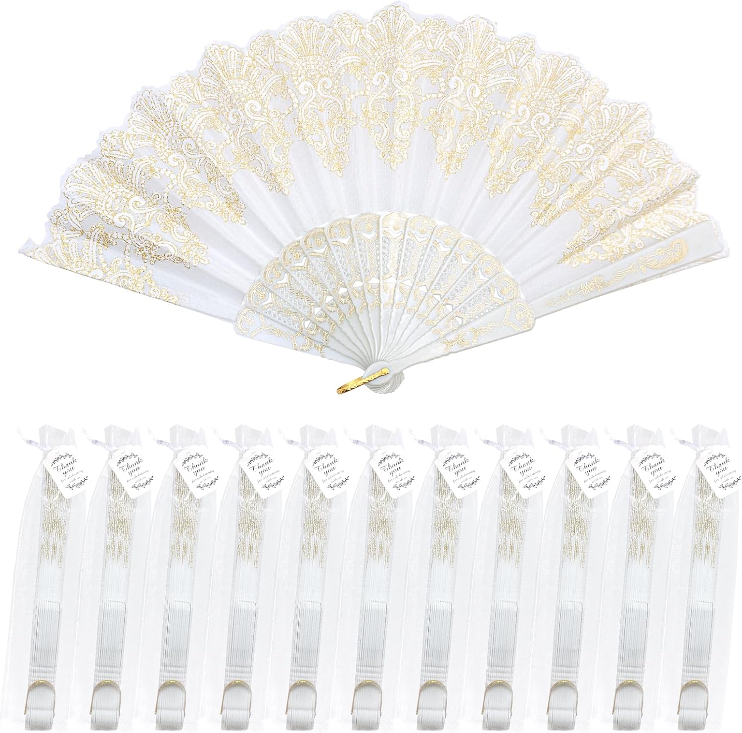 Handheld Chinese Folding Fan Hand Fans for Women Foldable Bulk for Party Wedding Church Dancing (50 Pack White)