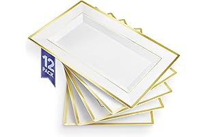 Disposable Serving Platters: White and Gold Plastic Serving Tray, Party Trays, 12 Pcs