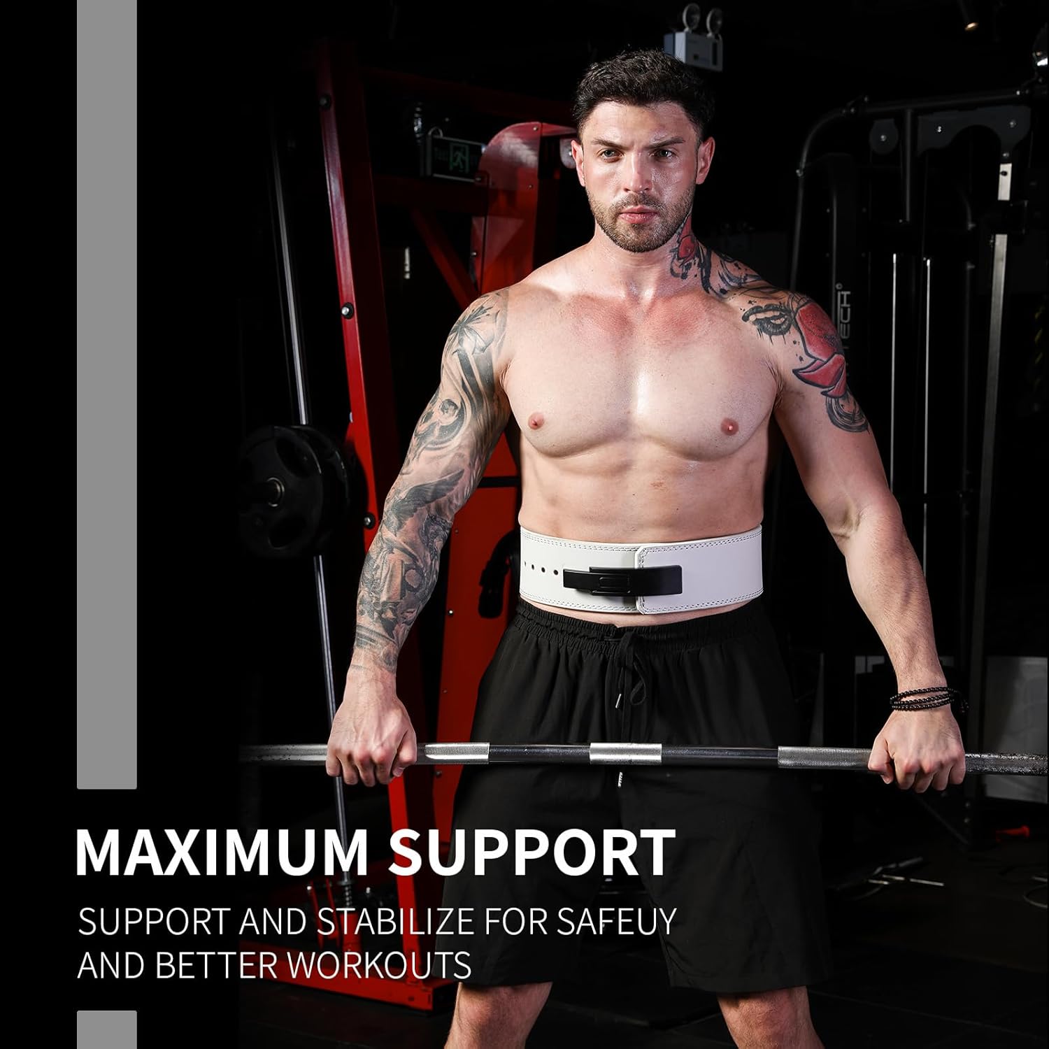 Genuine Leather Weight Lifting Belt with Lever Buckle, 10mm Thick 4" Leather Lumbar Back Support, Gym Belts Ideal for Training, Weightlifting, Bodybuilding, Squats and Deadlifts - Image 7