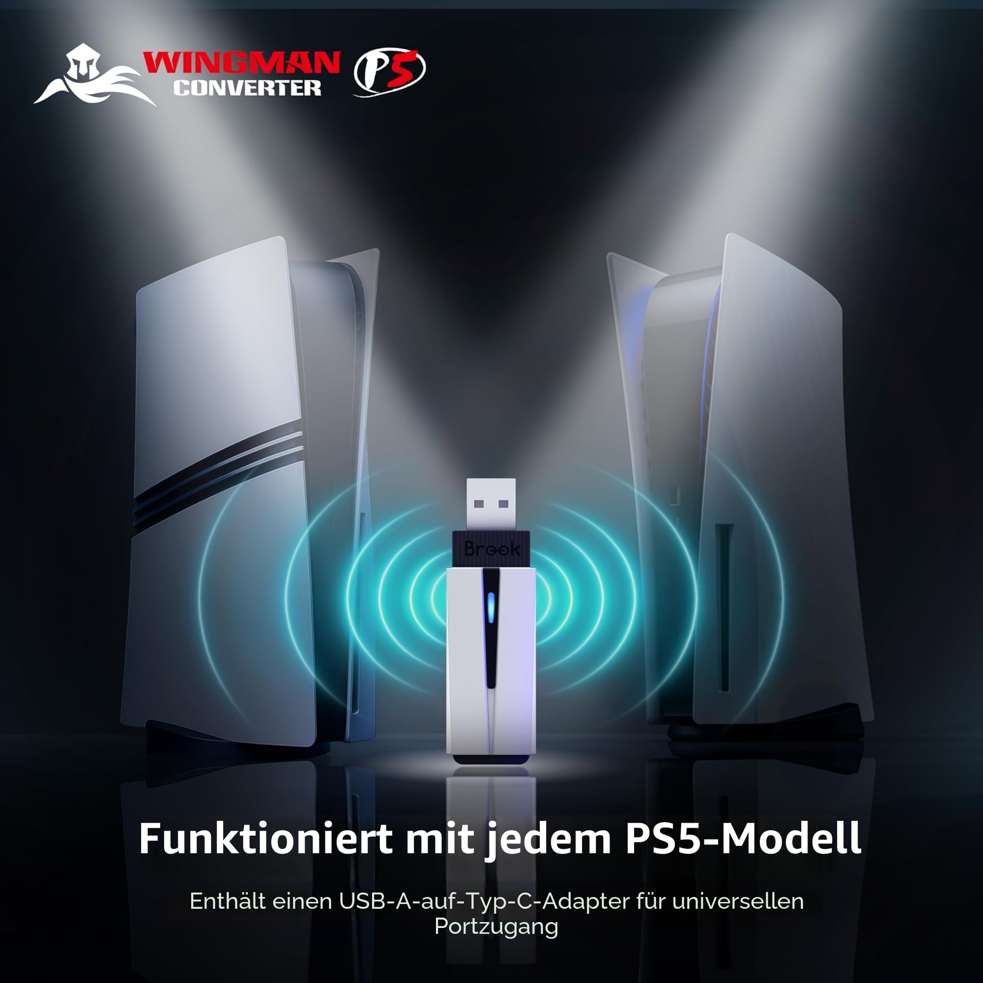 Brook Wingman P5 - P5 P4 PC-Controller-Konverter mit kabelloser und kabelgebundener Unterstützung, Vibration, 6-Achsen-Bewegung, Turbo-Makro-Remap über Converter Center Software (exklusive Version)