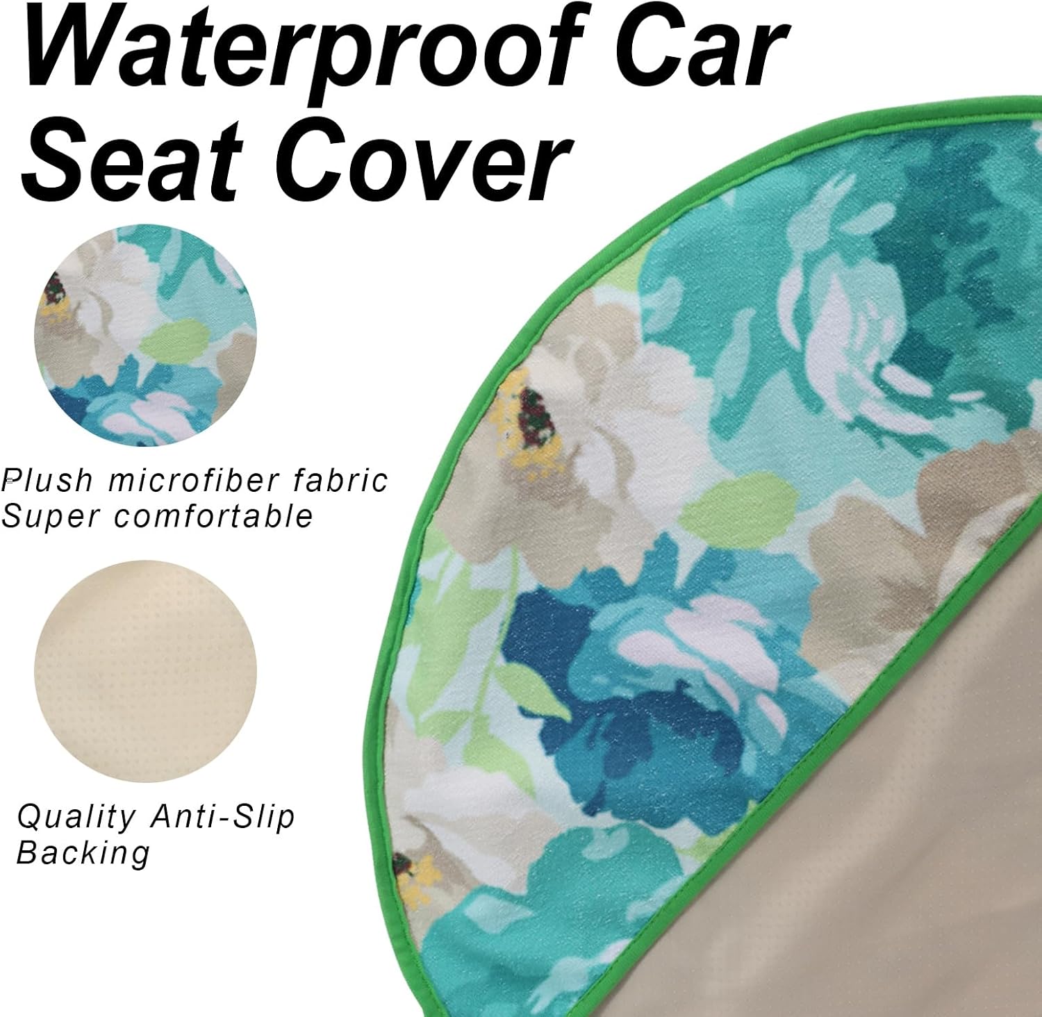 Sweat Towel Car Seat Cover Protector Front Seats for Gym Workout, Running, Swimming, Beach and Hiking, Waterproof Universal Seat Cover for Car, Truck, Van & SUV (Cyan Flower, 2pcs Front Seat)