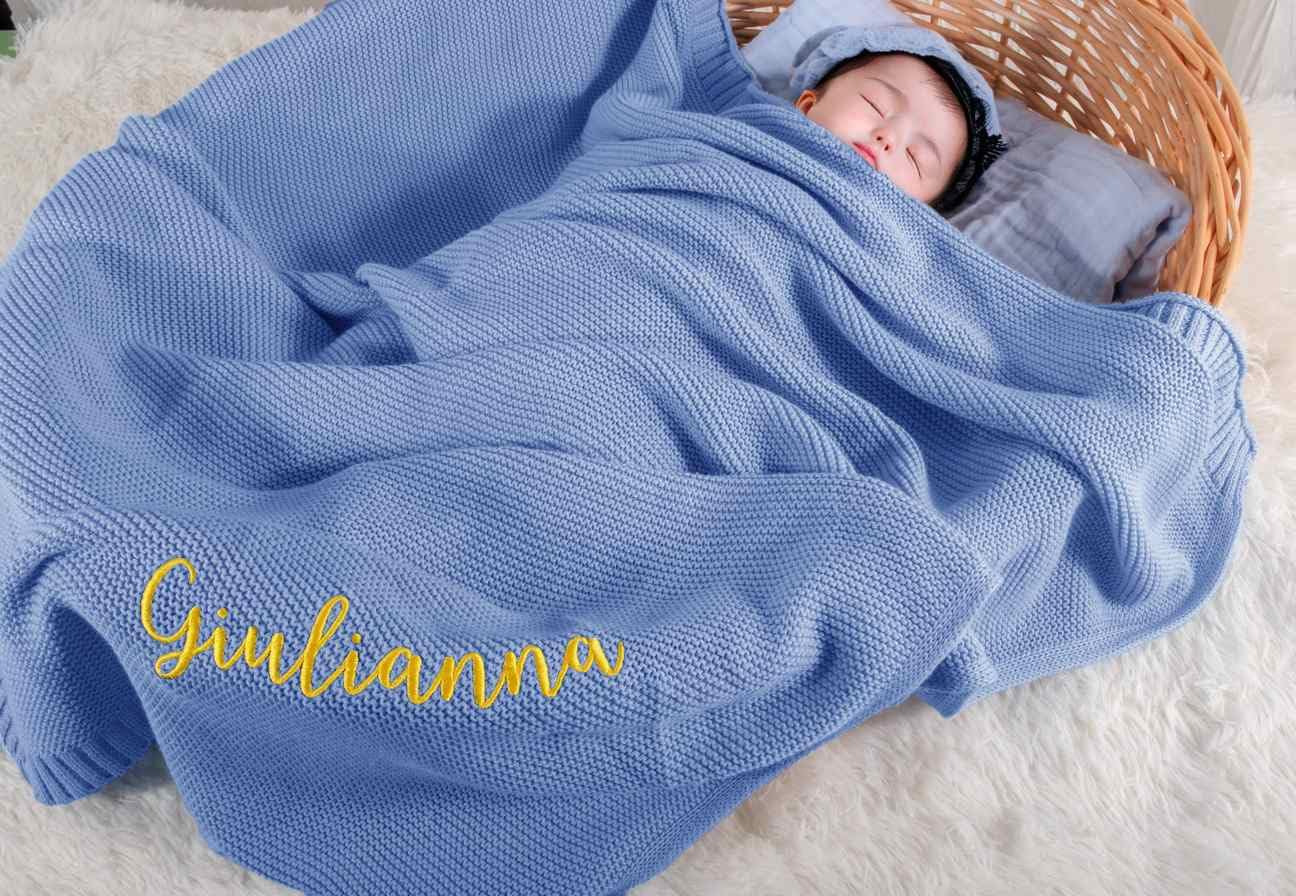 Tivhelrf Custom Baby Knit Blankets with Hand-Embroidered Name, Personalized Gift for Infants, Toddlers, and Kids