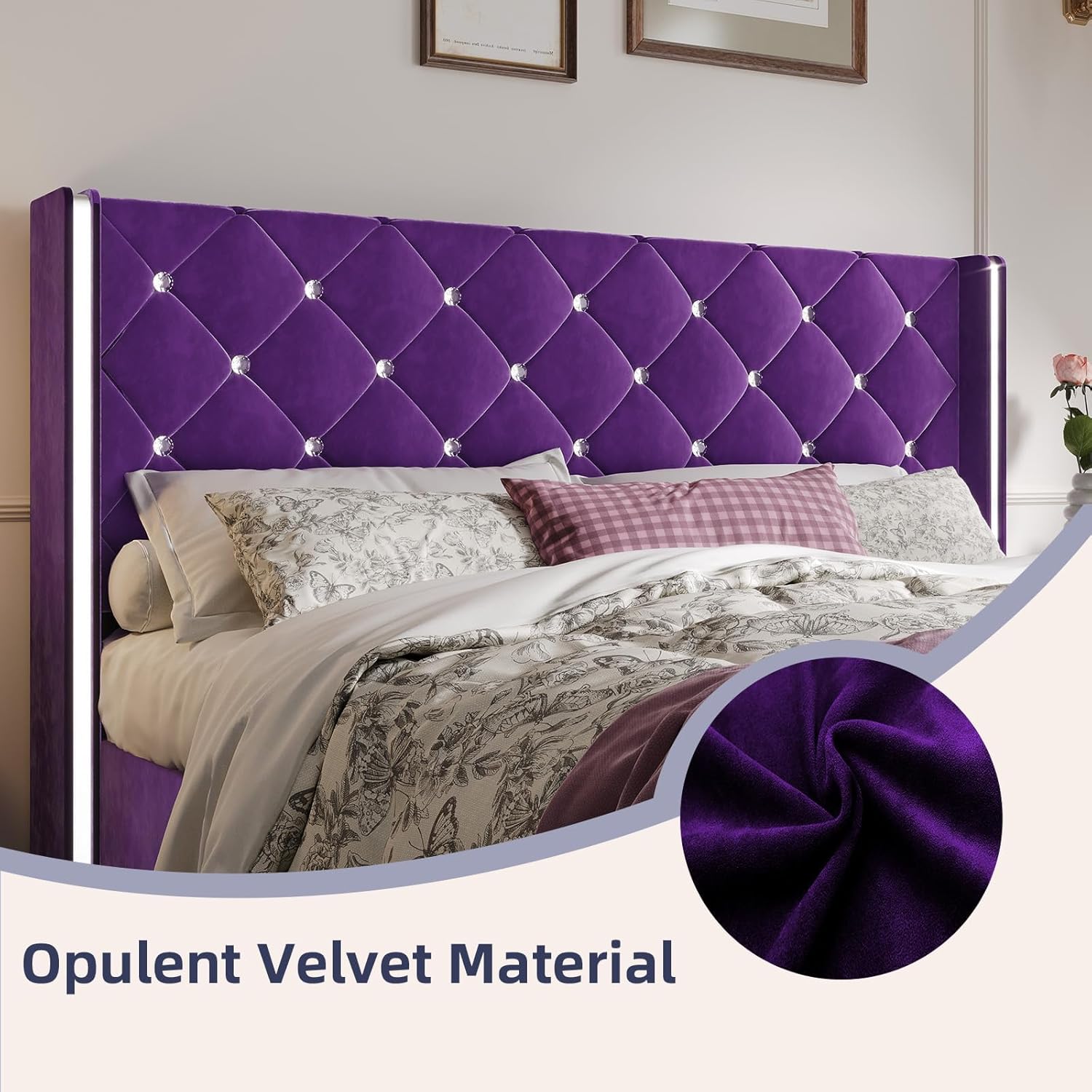 Close-up of the opulent velvet material of the bed frame, highlighting its texture.