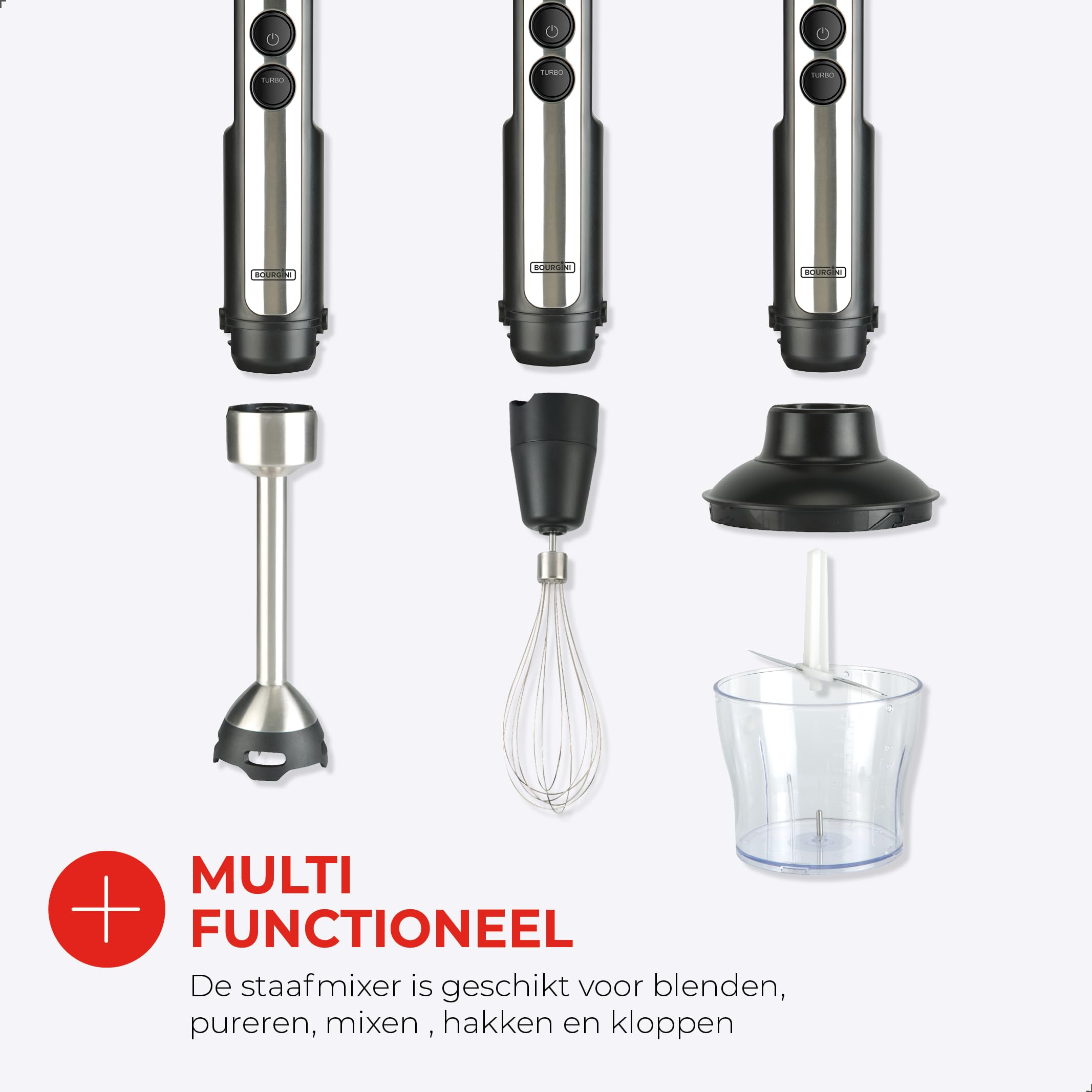 Bourgini Classic – bardzo wydajny blender ręczny z 20 prędkościami i trybem turbo – rozdrabniacz – 1200 W.
