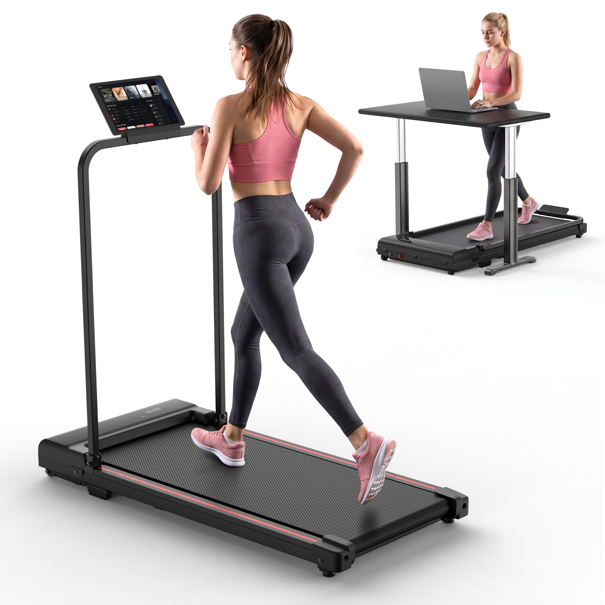 Walking Pad Treadmill for Home - Foldable Treadmills with Handle Bar Mini Portable Walk Pads Under Desk Small Spaces Compact Folding Electric Treadmills Office Walking and Running Machine Terluxra