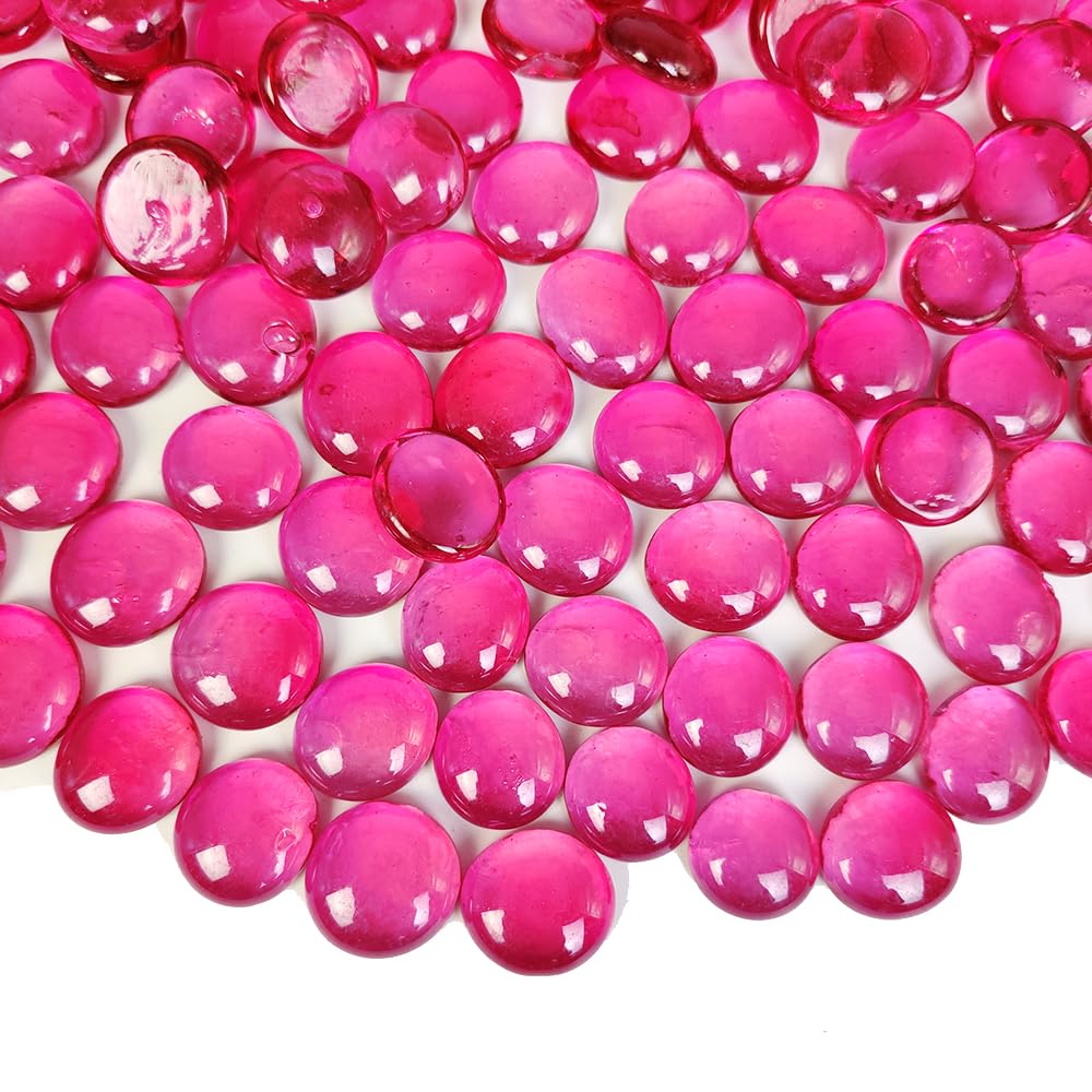 HappyFiller Decorative Fuchsia Flat Marbles for Vase Fillers,Glass Gems DIY Crafts,Suncatcher,Candle Holder Pebbles Stones Beads,Home Accents Wedding Centerpieces Party Decor,3/4 Inch,15 OZ