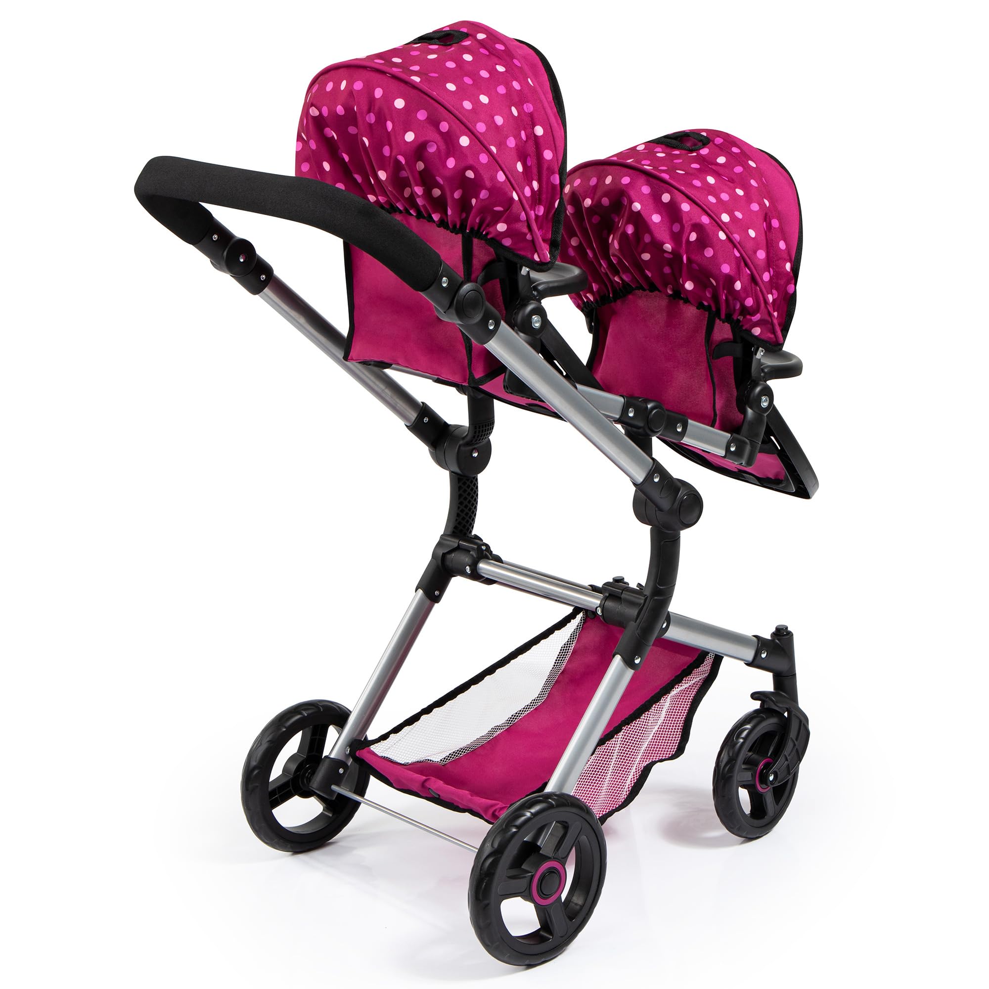 Poussette Jumeaux Bayer Design Pour Poupées - Landau Réglable Et Pliable Avec Panier Et Sac Intégré