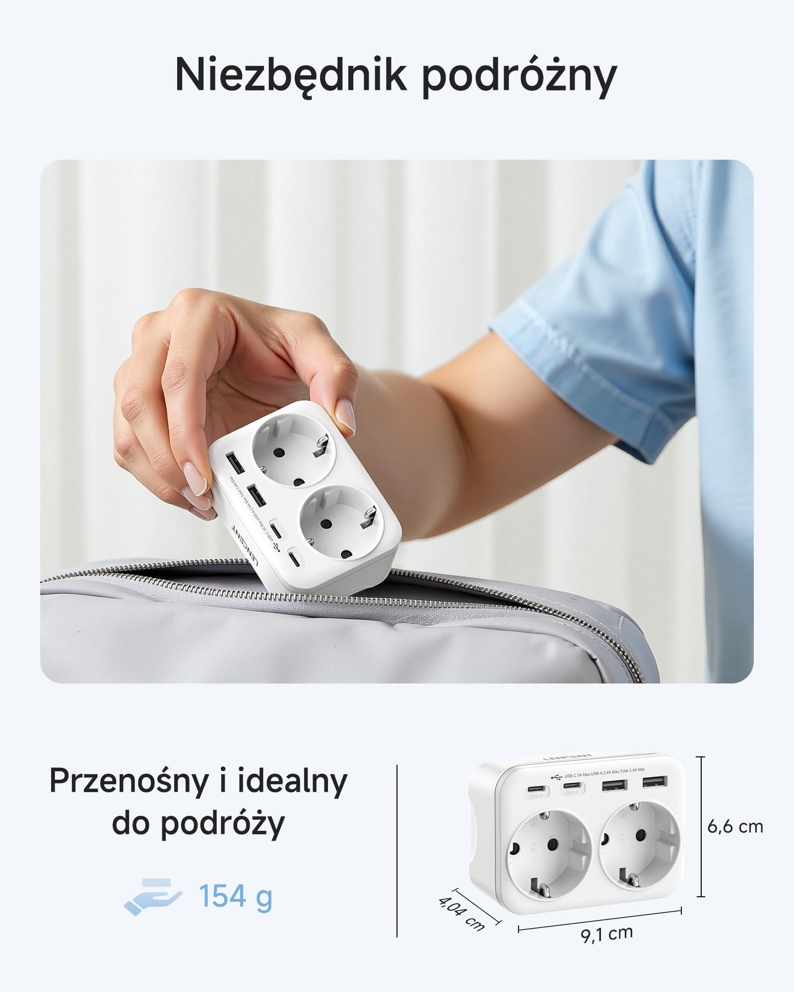 LENCENT Adapter Anglia Niemcy Wtyczka,6-w-1 Typu-G Adapter Podróżny Wtyczka | z 2 USB-A, 2 Typ C i 2 AC-Wtyczki, UE do UK Szkocji, Irlandii, Walii, Malediwów, Wielkiej Brytanii ładowarka ścienna, Biały