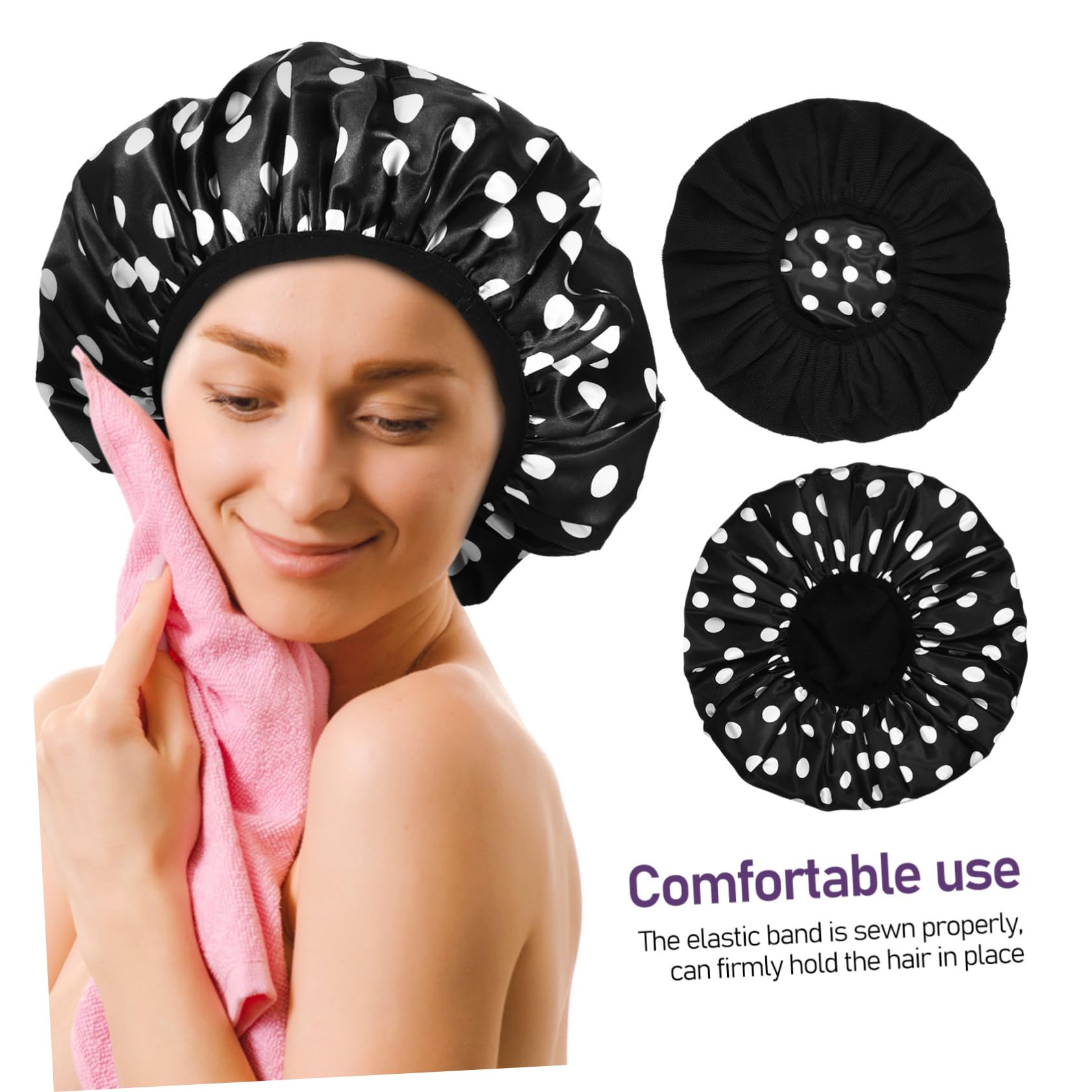 Gorros de Ducha Reutilizables 2 Piezas Microfibra Lunares | Banda Elástica, Diseño Redondo Plegable, para Mujer, Estilo Clásico Estampado de Puntos