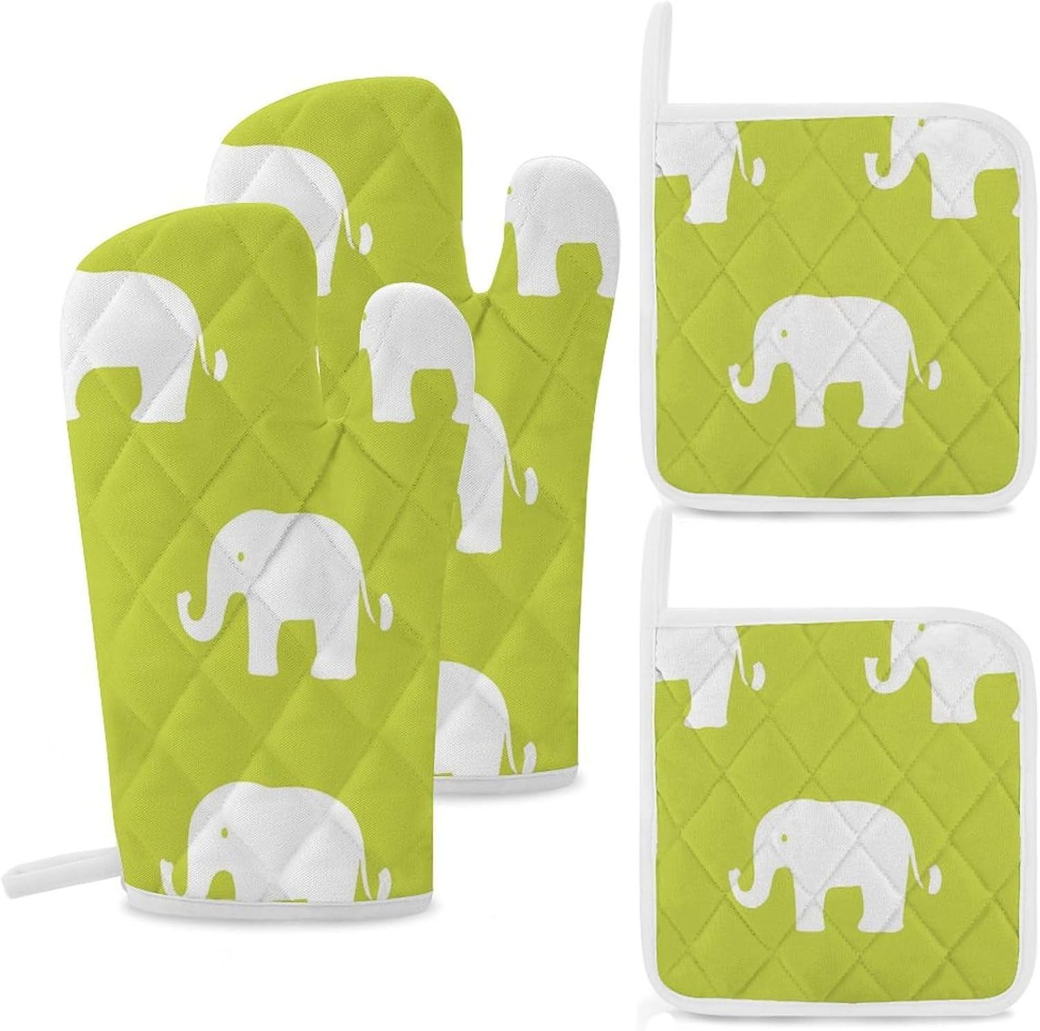 Cute Elephants Oven Mitts and Pot Holders 4Pcs Set Heat Resistant Cooking Mitts Hot Pads