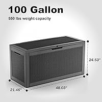 Vista 5 de 100 Gallon Resin Deck Box, Lockable Patio Outdoor Storage Box for Furniture, Garden Tools and Tools Storage, Waterproof Outside Storage Boxes - Black
