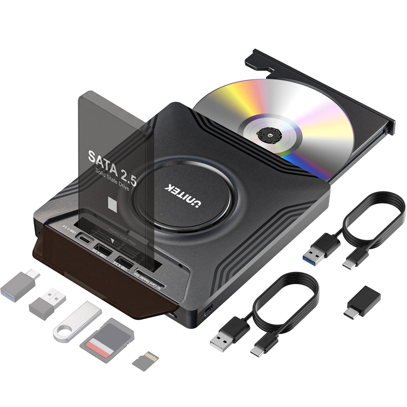 Unitek External CD DVD Drive for Laptop, 7 in 1 USB C Disc Reader with SATA