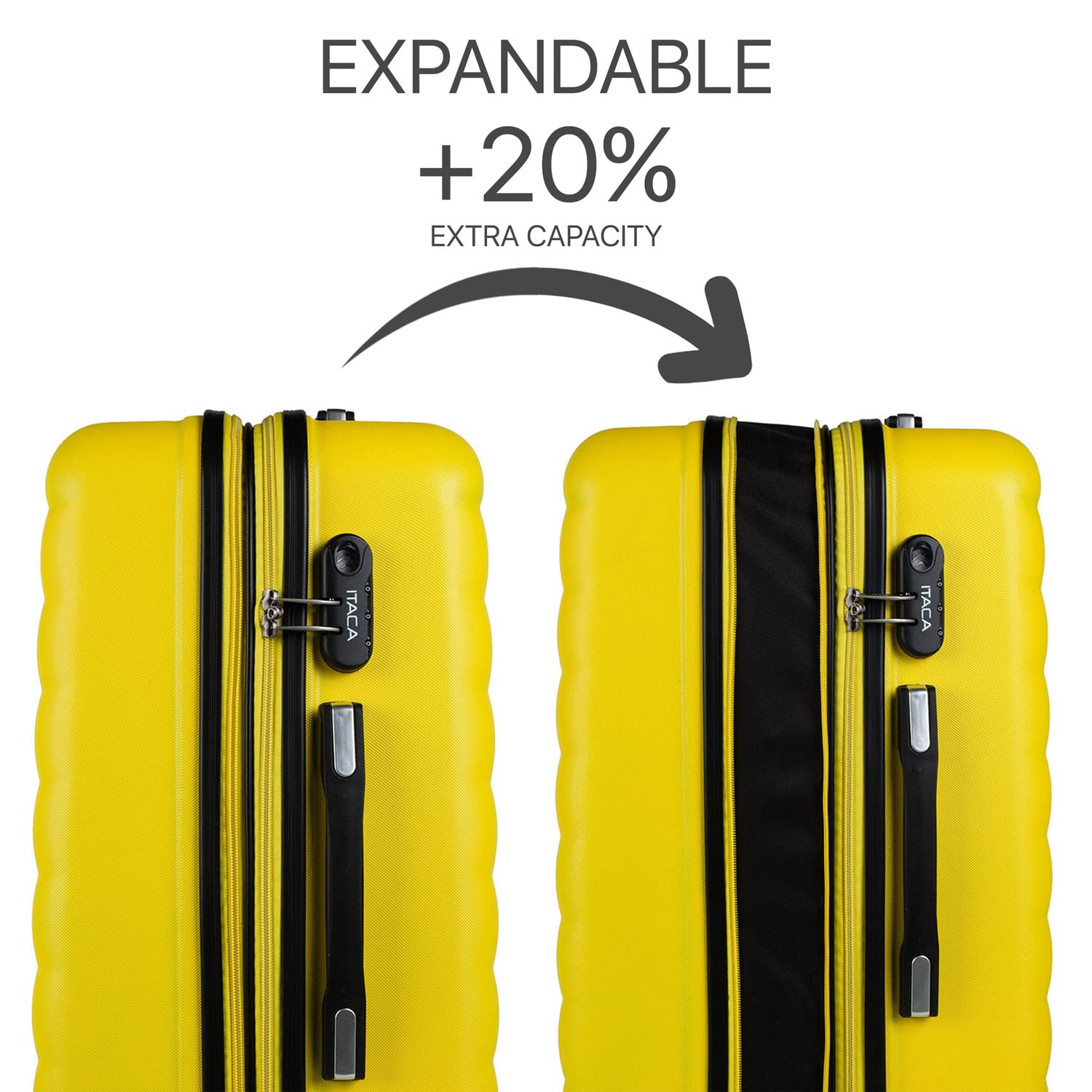ITACA - Maletas Grandes De Viaje Rígidas Ligeras con 4 Doble Rueda 360° Maleta Grande 23 Kilos Alta Resistencia Extensible Maleta XL Duradera, Amarillo