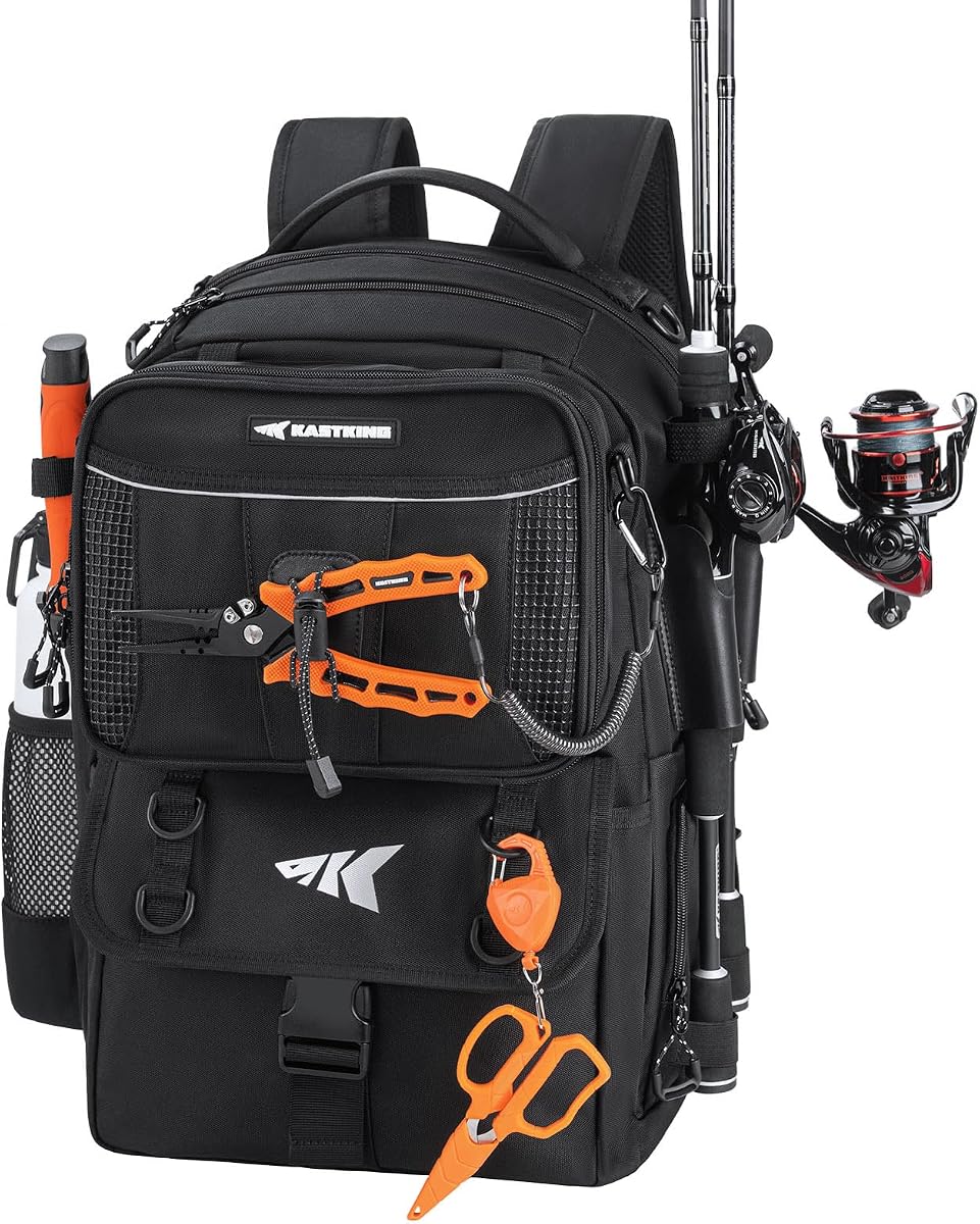 KastKing BaitSpace Fishing Tackle Backpack with Removable Bait Binder,2 Rod Holders Storage Fishing Gear and Equipment