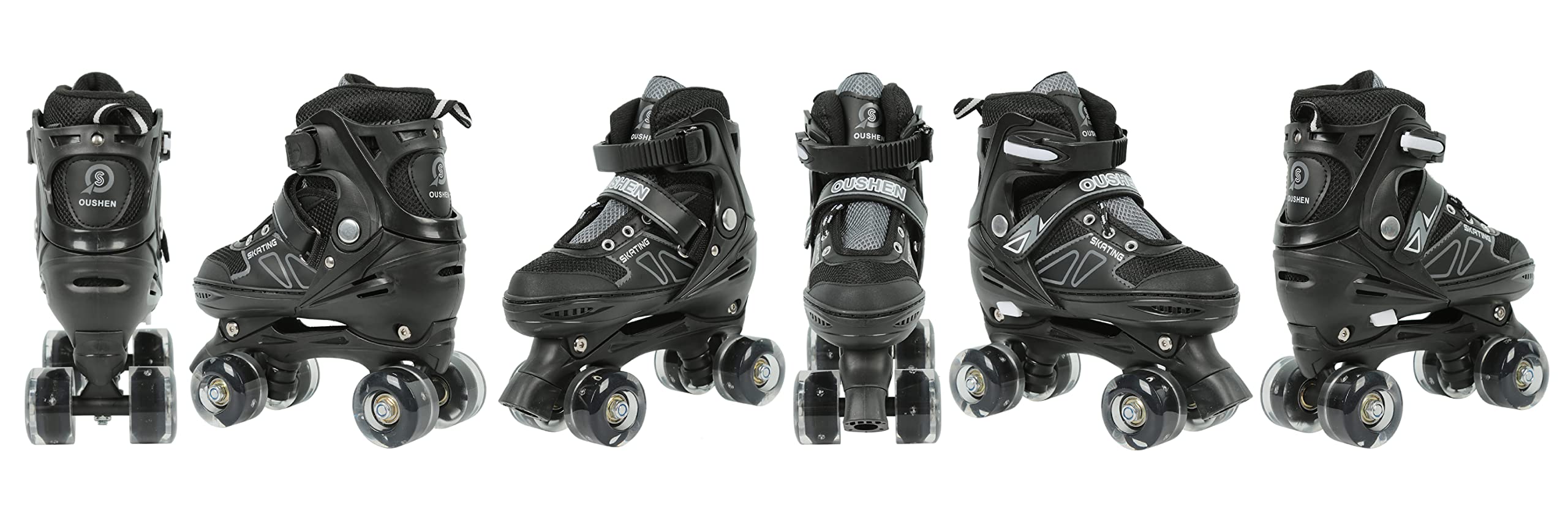 Pattini a rotelle, Pattini Quad Classici, Roller Skates per Ragazze e Ragazzi, senza Ruote Luminose, Comode e Traspiranti Pattinaggio a Roulette per Principianti, Nero M (32-37)