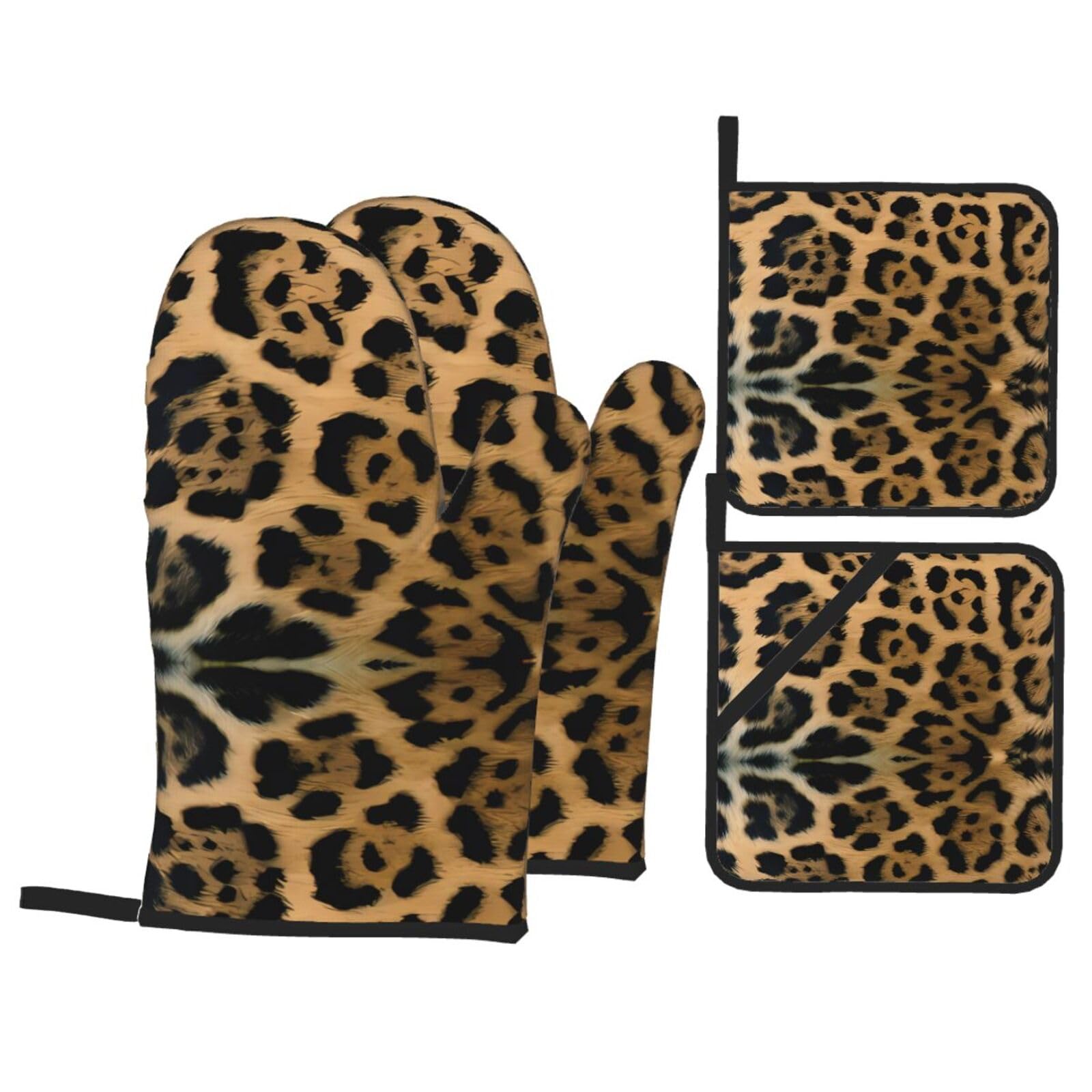 HJFCZH Leopard Print Prints Kitchen Throw Set: Durable Oven Layers with Waterproof Polyester – 4 Piece Heat Protection System
