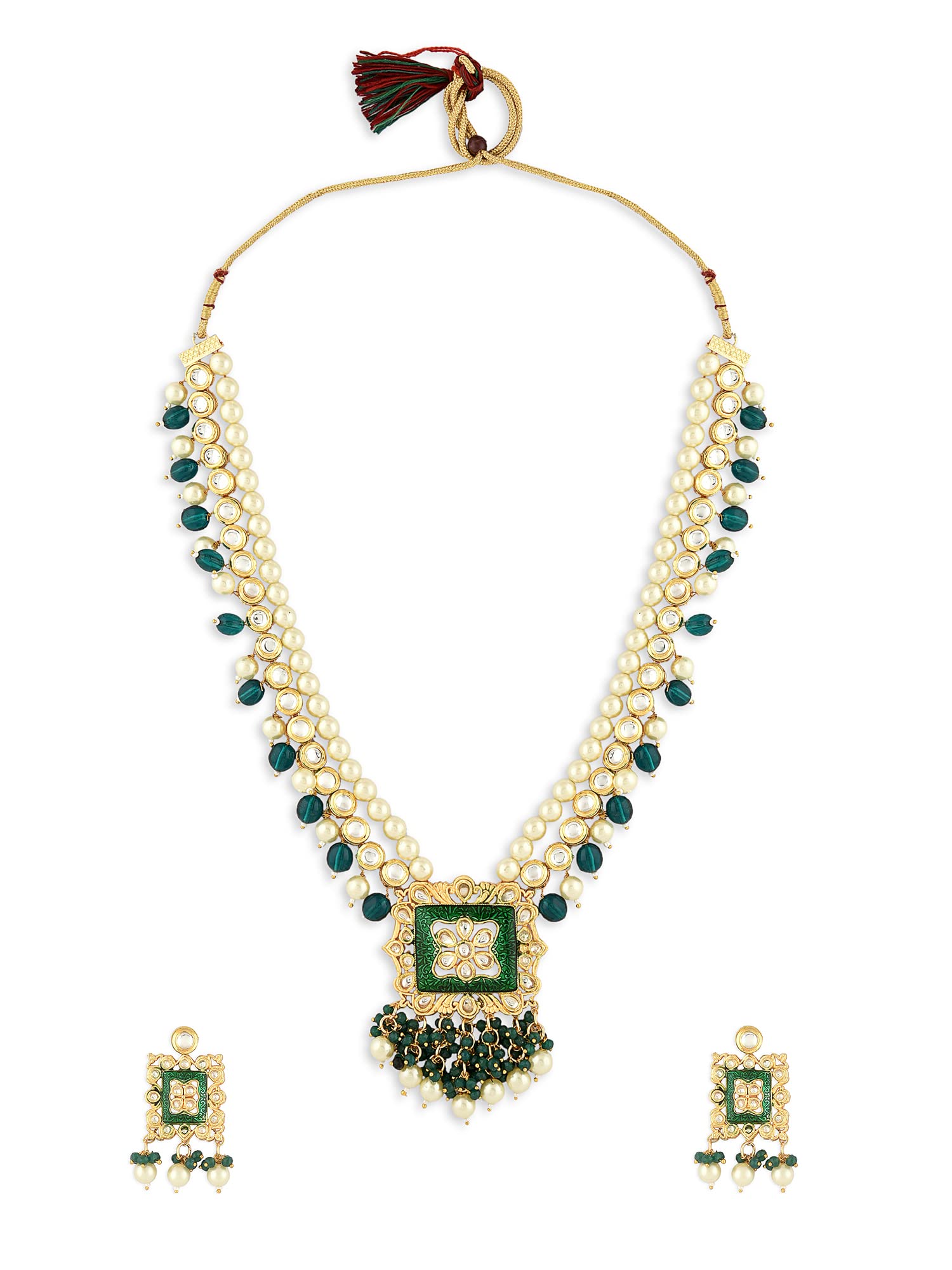 ZAVERI PEARLS Green Meenakari Bridal Multistrand Kundan Necklace & Earring Set For Women-ZPFK16088 (B0C4TVRYSH) Amazon Price History, Amazon Price Tracker