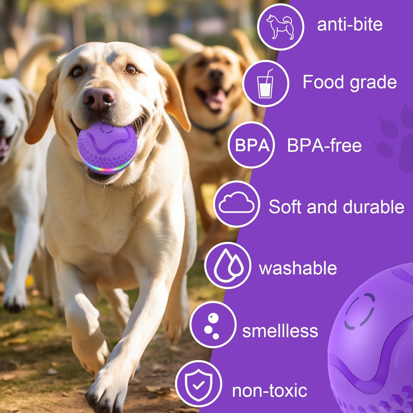 Pelota interactiva para perros, juguete rodante automático, bola animada para perros medianos/grandes para aliviar el aburrimiento, bolas de movimiento automático activadas con flash LED, recargable
