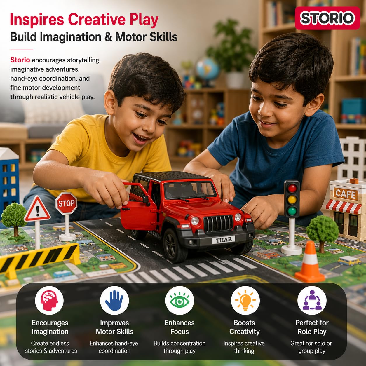 Storio Die Cast Metal SUV Car Model, 1:32 Scale, Light and Music, Pull Back Action, Boys Toy, Multicolors 3