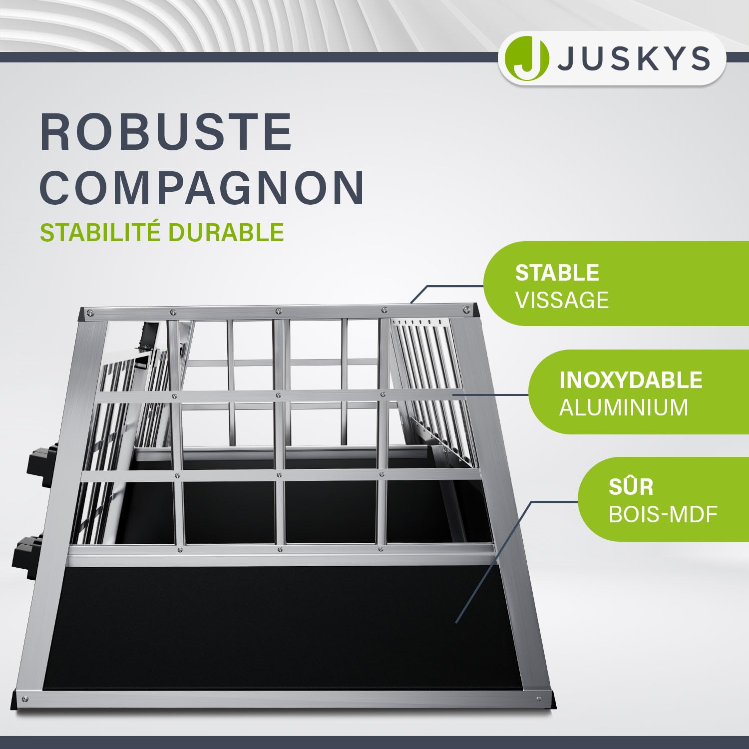 Juskys Box de Transport en Aluminium L-XL 65x91x69 cm – Caisse de Voiture Robuste & Facile à Entretenir pour Chiens avec Porte Grillagée Verrouillable