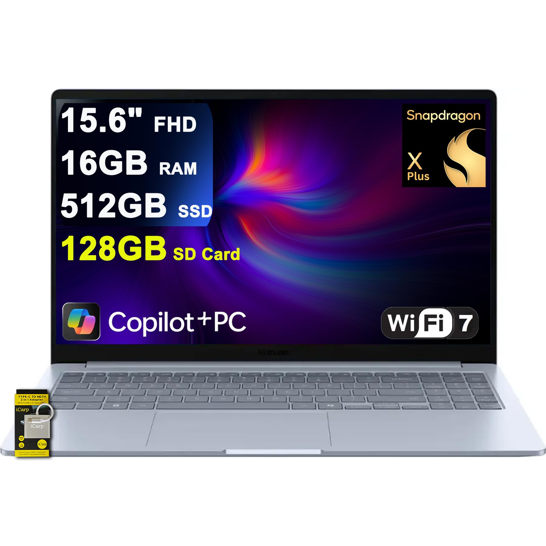 SamsungGalaxy Book4 Edge Laptop 15.6" FHD Anti-Glare Qualcomm 8-core Snapdragon X Plus (Up to 45 TOPS) 16GB RAM 512GB SSD + 128GB SD Card For Creator Business Professional Win11 ICP Hub w/Copilot+ AI