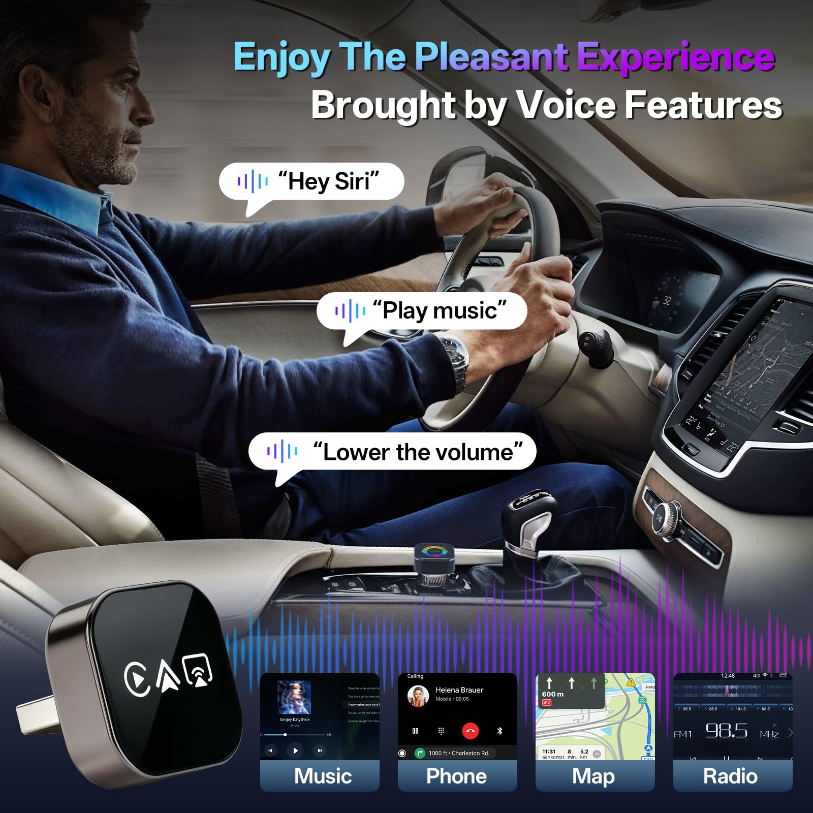 2026 4-in-1 Wireless CarPlay Adapter – Kabelgebunden zu Kabellos für CarPlay & Android Auto, 2.4+5.8GHz Dualband WiFi, mit MirrorLink & AirPlay Spiegelung, kompatibel für iPhone & Android, Schwarzweiß