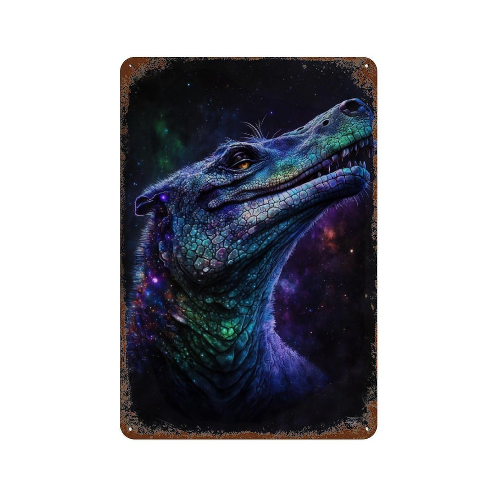 Galactic Lizard Art Print-3 Rusty Metal Tin Sign 11.8"x7.9", for Shed, Workshop And Garage Wall Decor, Novelty Wall Decor